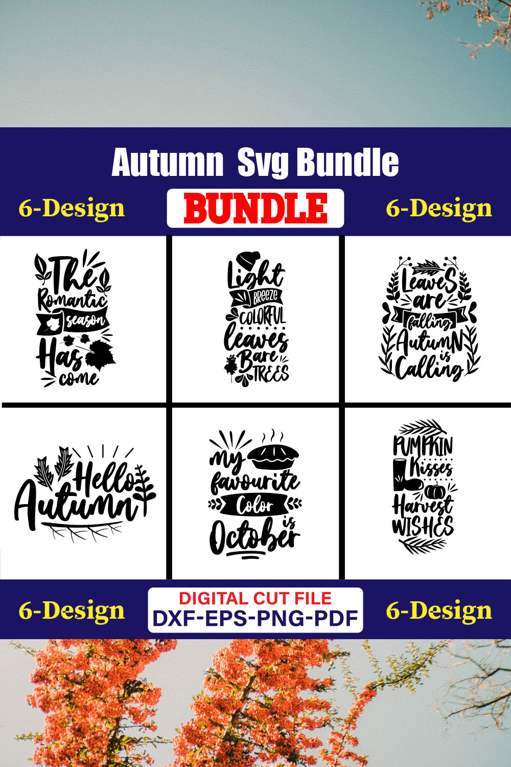Autumn SVG T-shirt Design Bundle Vol-04 pinterest preview image.