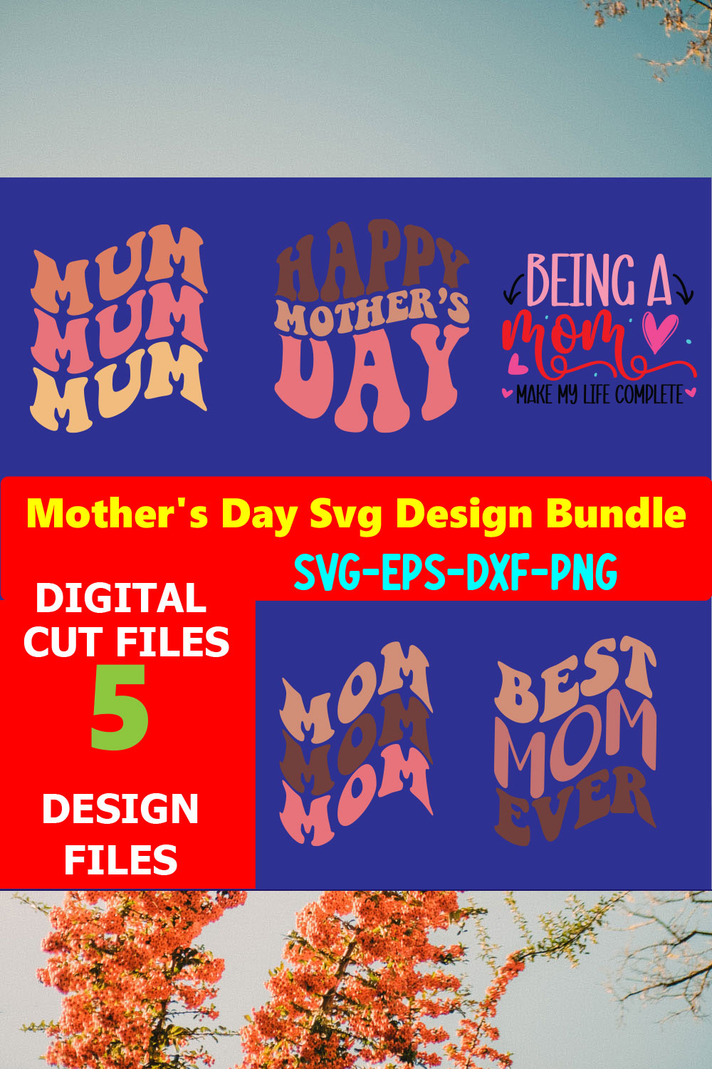 Mom SVG T-shirt Design Bundle Volume-13 pinterest preview image.