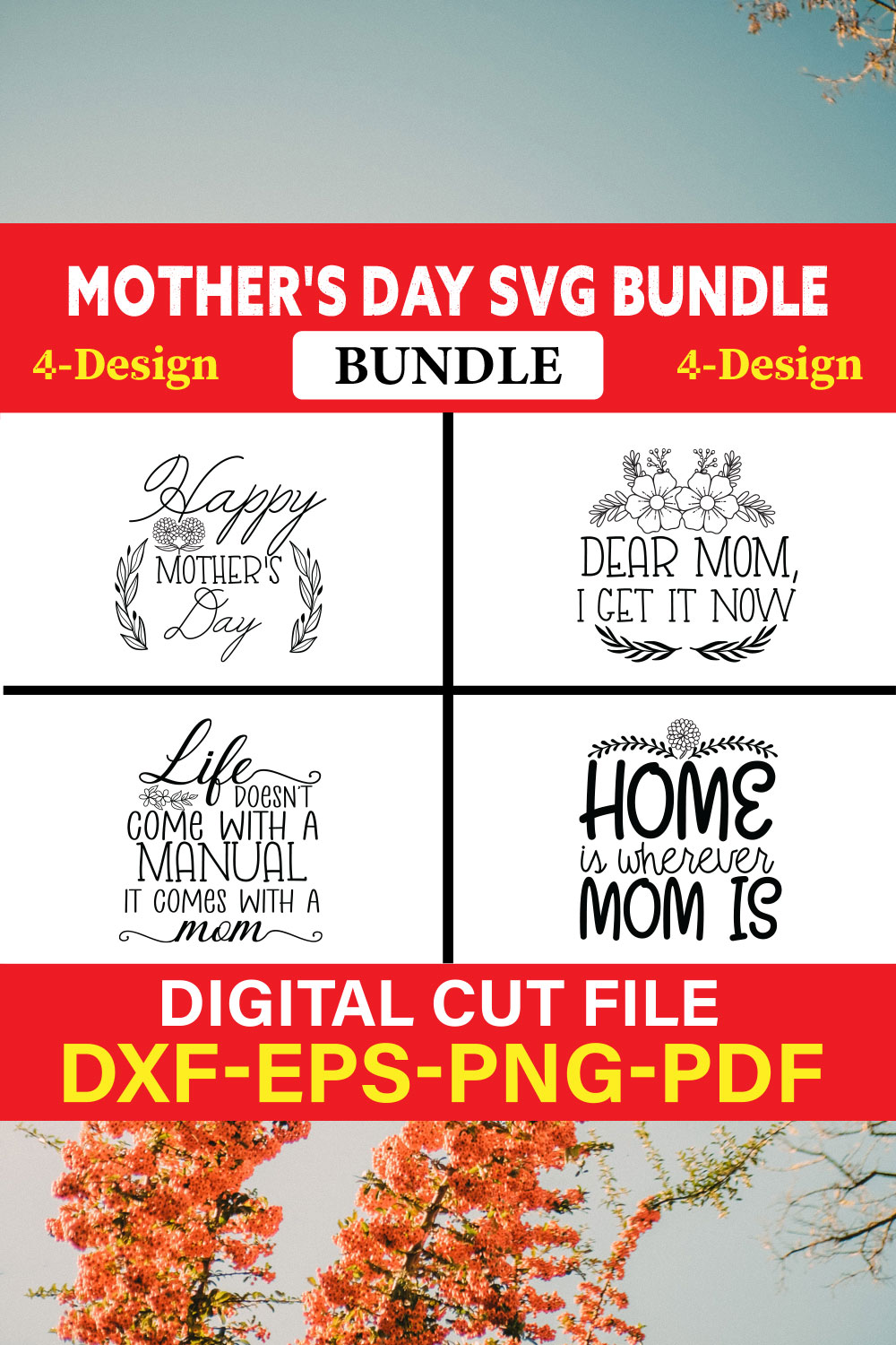 Mother's Day SVG T-shirt Design Bundle Vol-10 pinterest preview image.