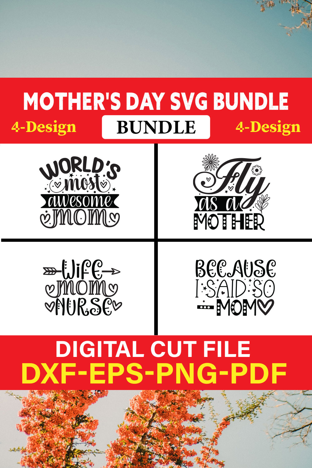 Mother's Day SVG T-shirt Design Bundle Vol-26 pinterest preview image.