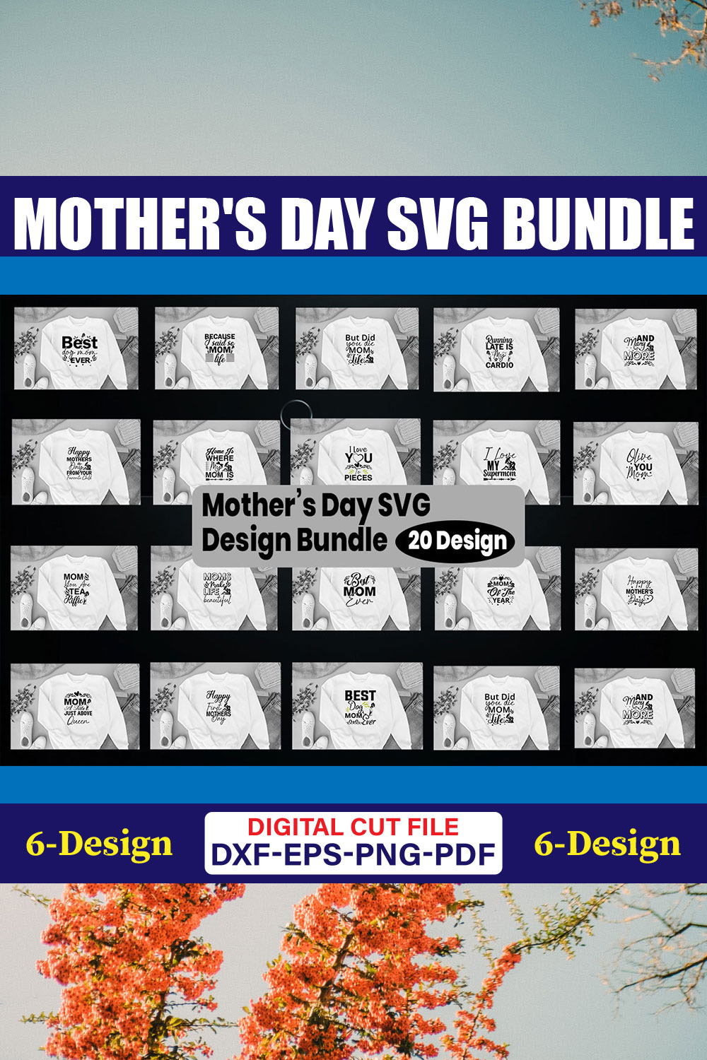 Mother's Day SVG T-shirt Design Bundle Vol-43 pinterest preview image.