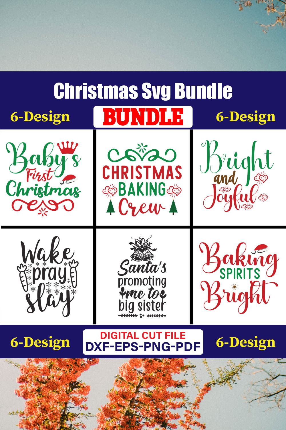 Christmas T-shirt Design Bundle Vol-65 pinterest preview image.