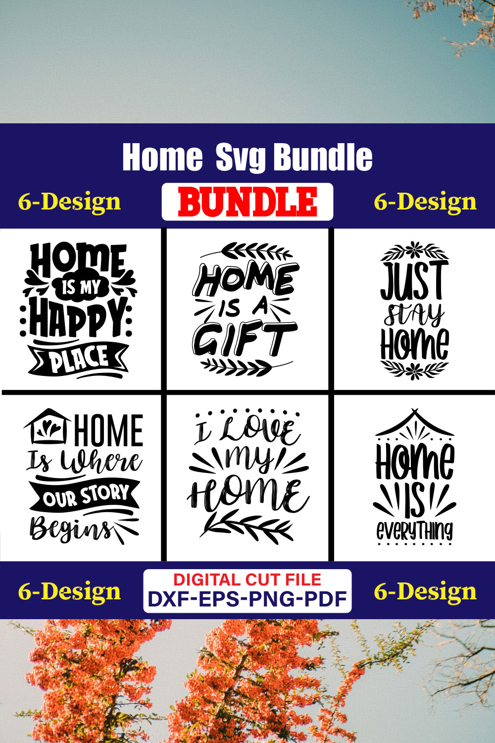 Home SVG T-shirt Design Bundle Vol-02 pinterest preview image.