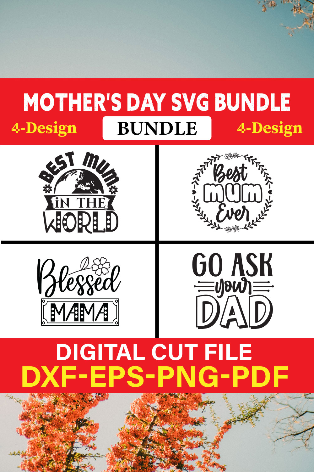 Mother's Day SVG T-shirt Design Bundle Vol-34 pinterest preview image.