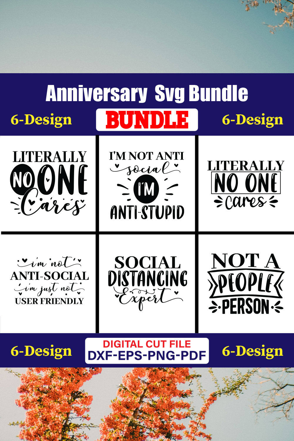 Antisocial T-shirt Design Bundle Vol-6 pinterest preview image.