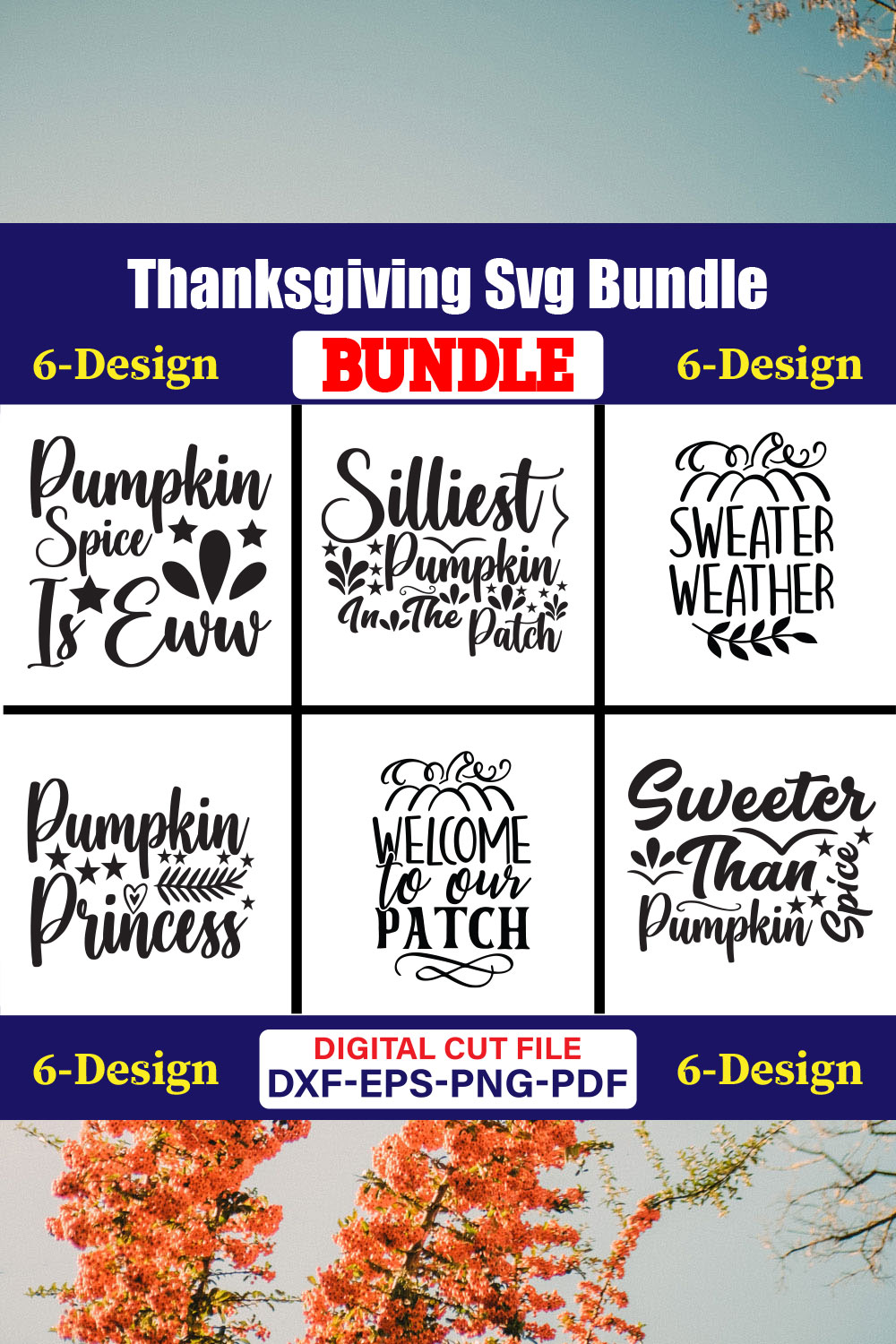 Thanksgiving T-shirt Design Bundle Vol-4 pinterest preview image.