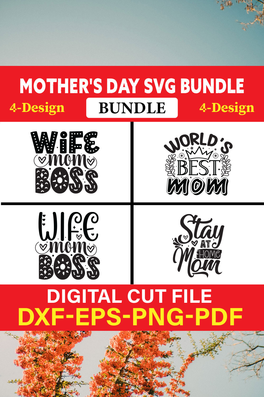 Mother's Day SVG T-shirt Design Bundle Vol-30 pinterest preview image.