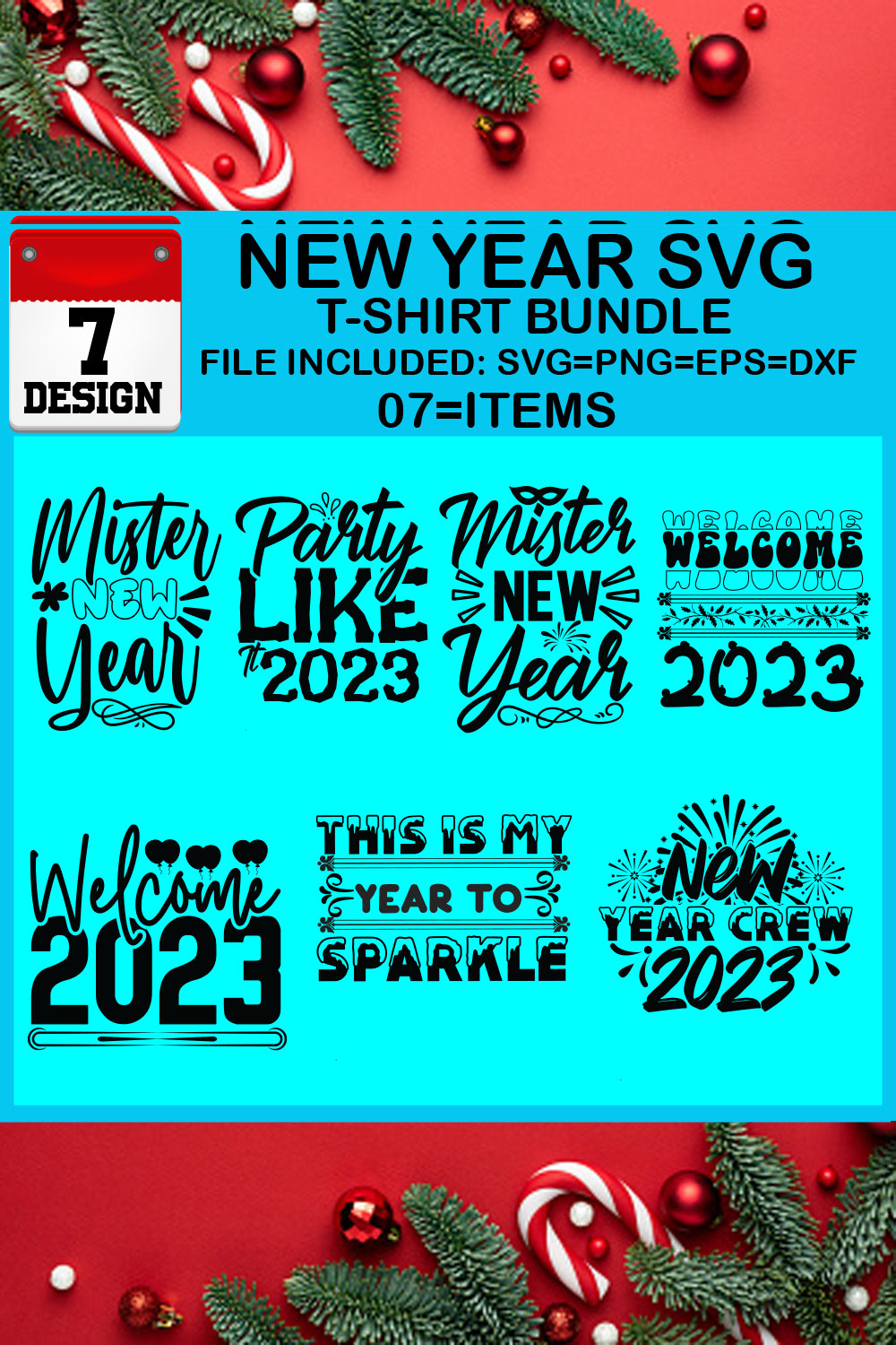 New Year 7 SVG T-shirt Bundle pinterest preview image.