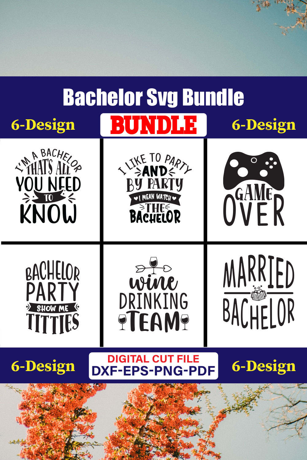 Bachelor T-shirt Design Bundle Vol-03 pinterest preview image.