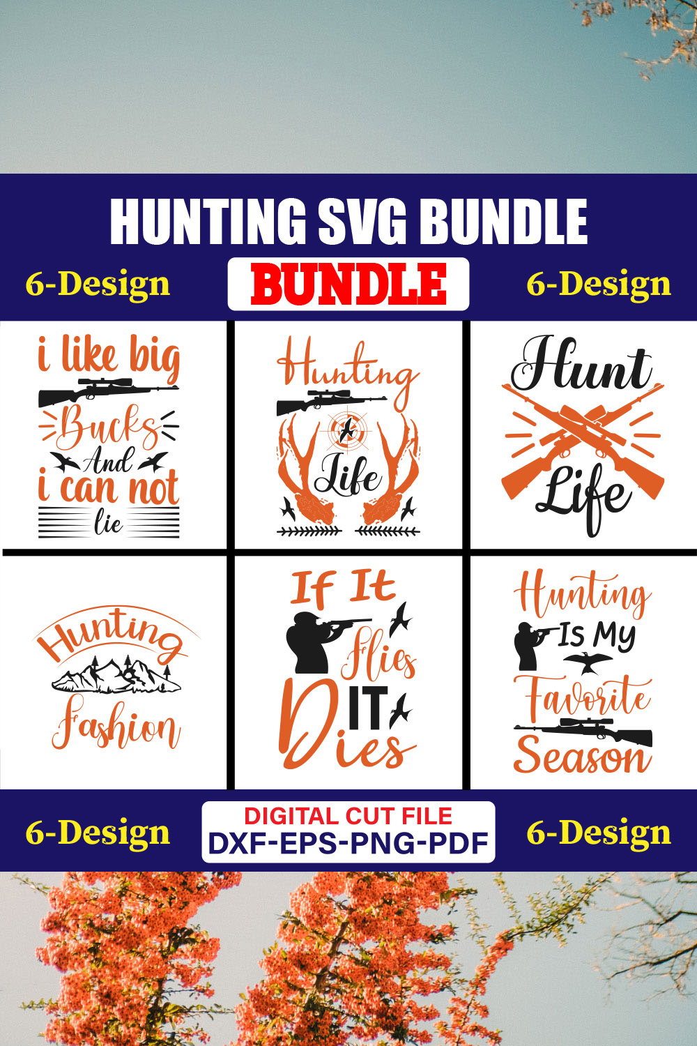 Hunting SVG T-shirt Design Bundle Vol-04 pinterest preview image.