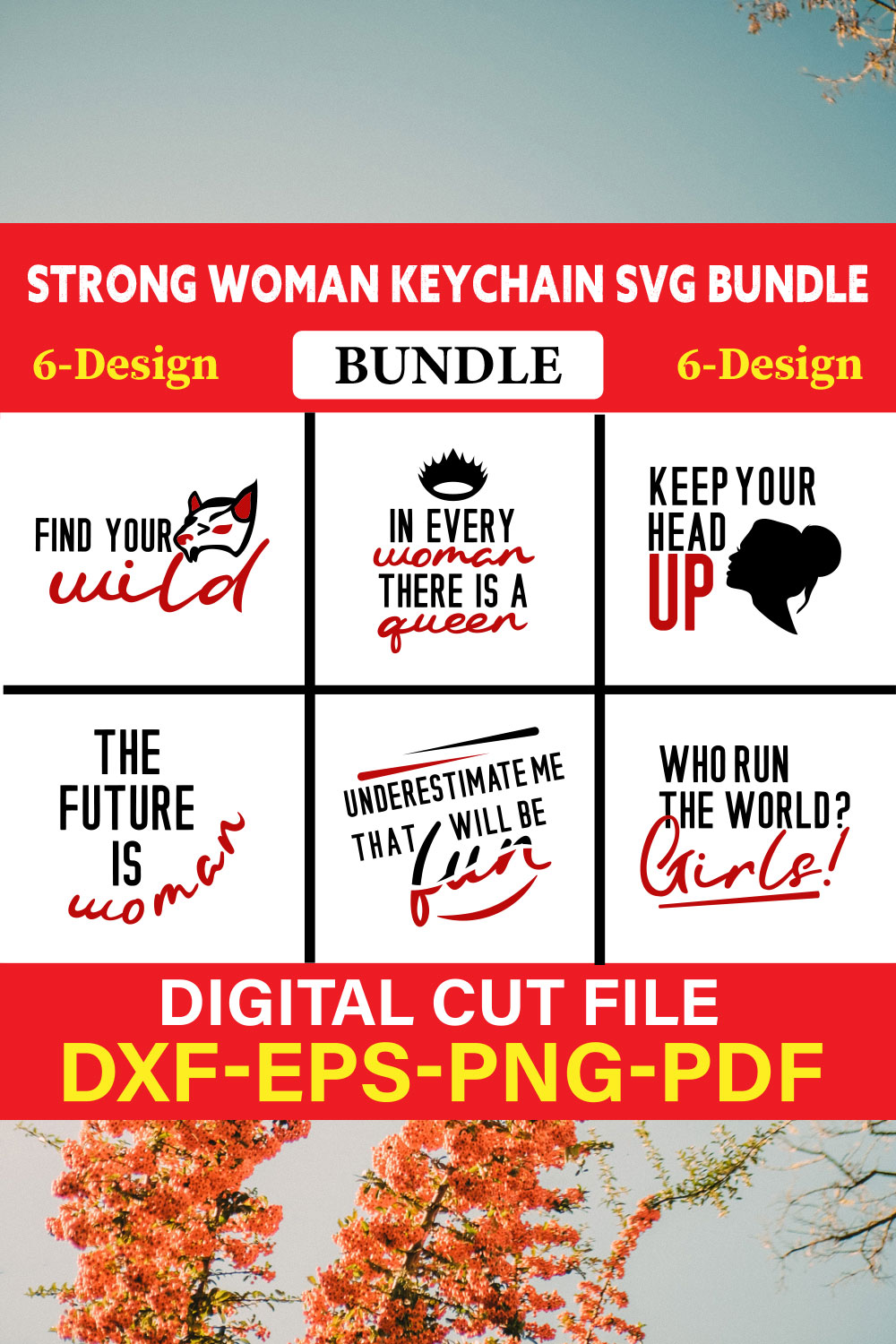 Strong Woman Keychain T-shirt Design Bundle Vol-2 pinterest preview image.