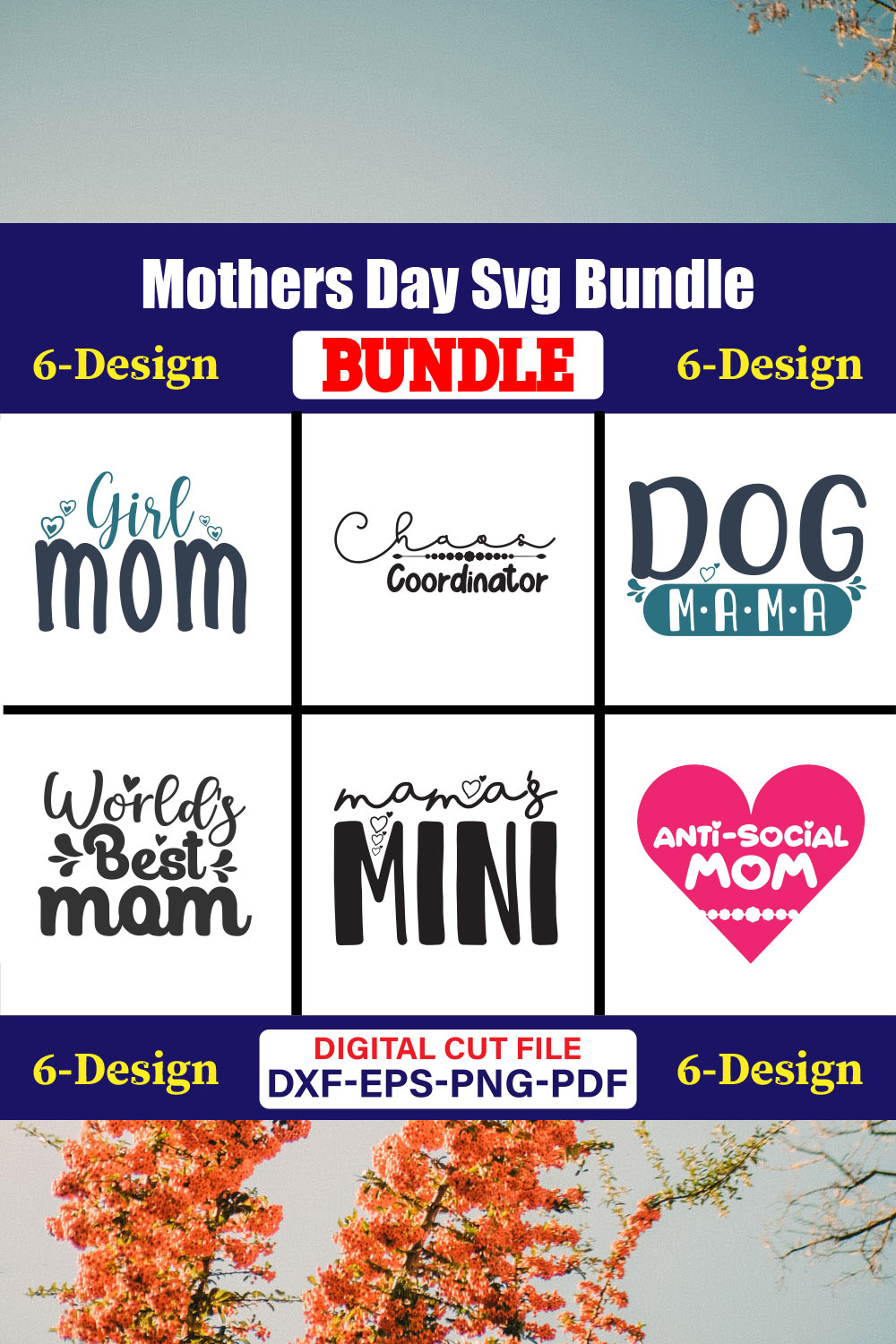 Mothers Day SVG Bundle, Mom life svg, Mama svg, Funny Mom Svg, Blessed mama svg, Mom of boys girls svg-Vol-109 pinterest preview image.