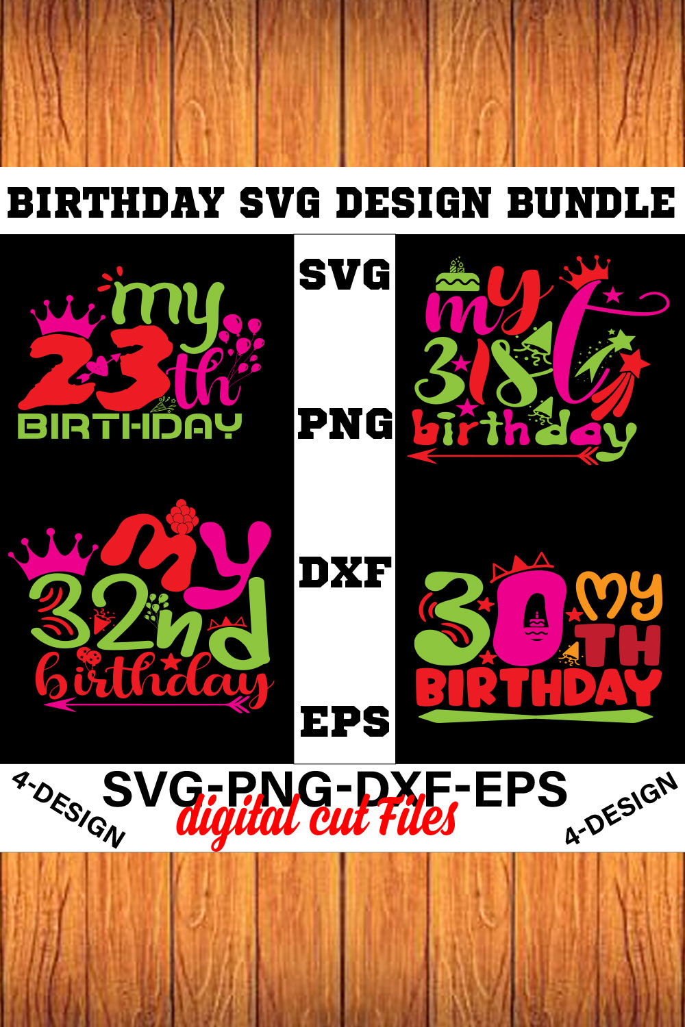 birthday svg design bundle Happy birthday svg bundle hand lettered birthday svg birthday party svg Volume-08 pinterest preview image.