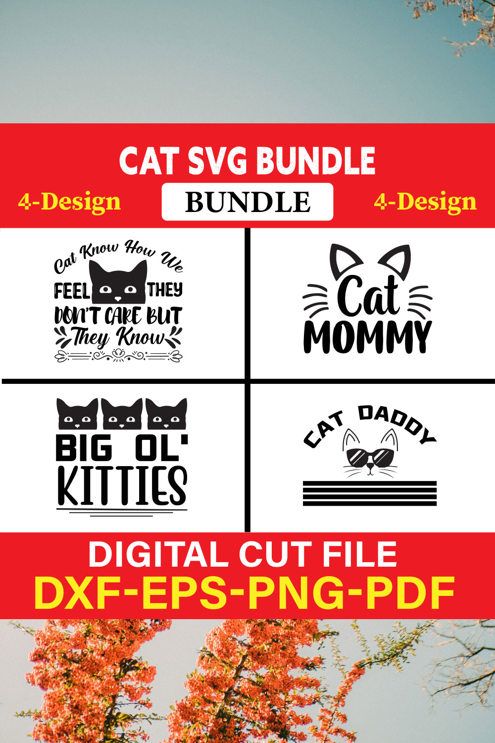 Cat SVG T-shirt Design Bundle Vol-3 pinterest preview image.