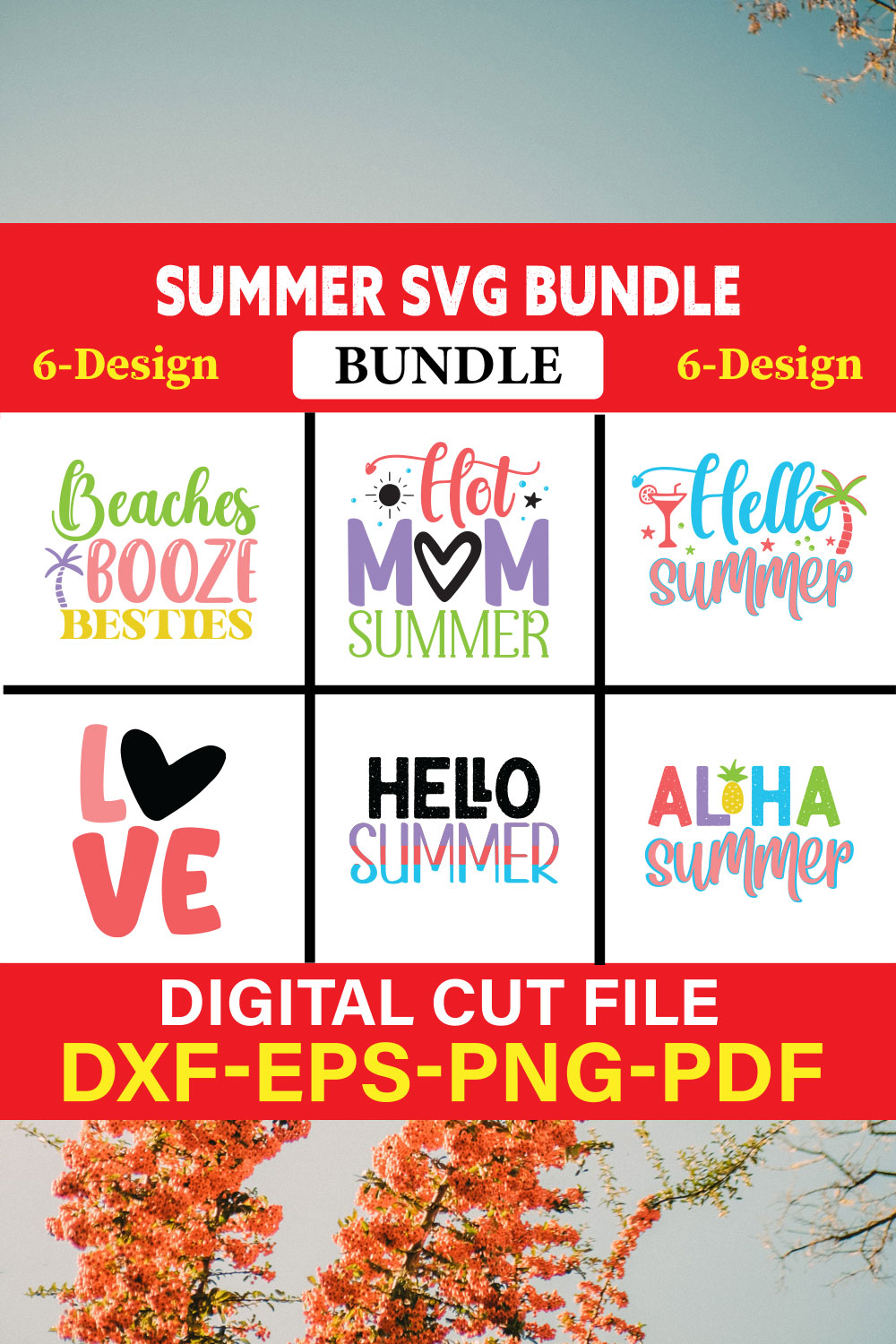 Summer T-shirt Design Bundle Vol-23 pinterest preview image.