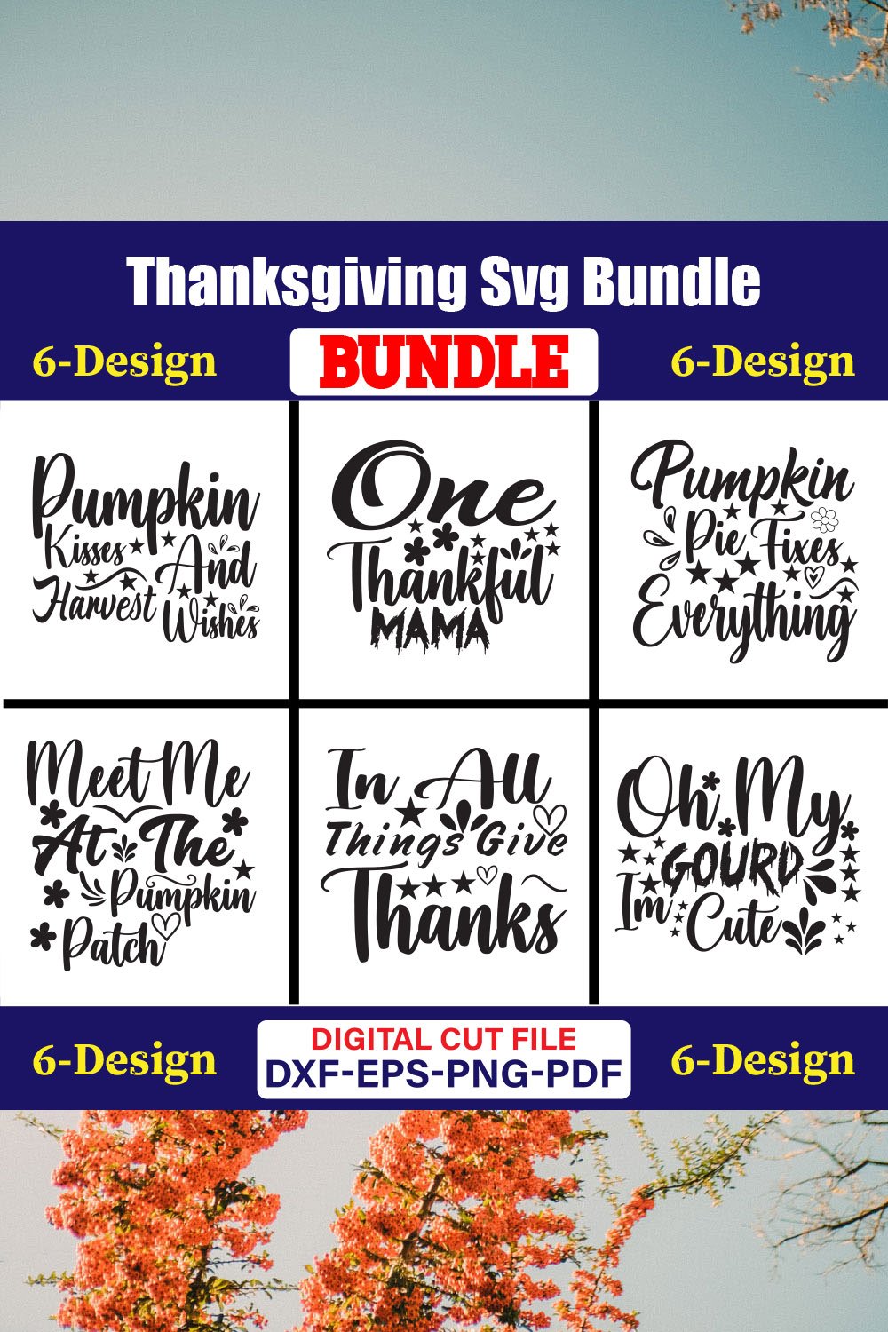 Thanksgiving T-shirt Design Bundle Vol-3 pinterest preview image.