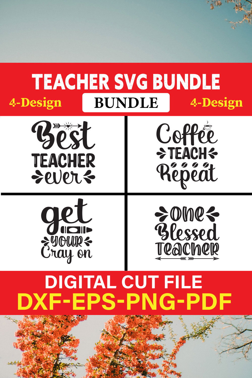 Teacher T-shirt Design Bundle Vol-24 pinterest preview image.