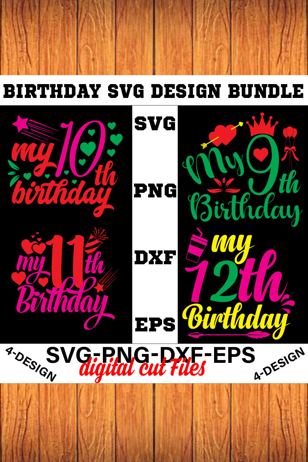 birthday svg design bundle Happy birthday svg bundle hand lettered birthday svg birthday party svg Volume-03 pinterest preview image.