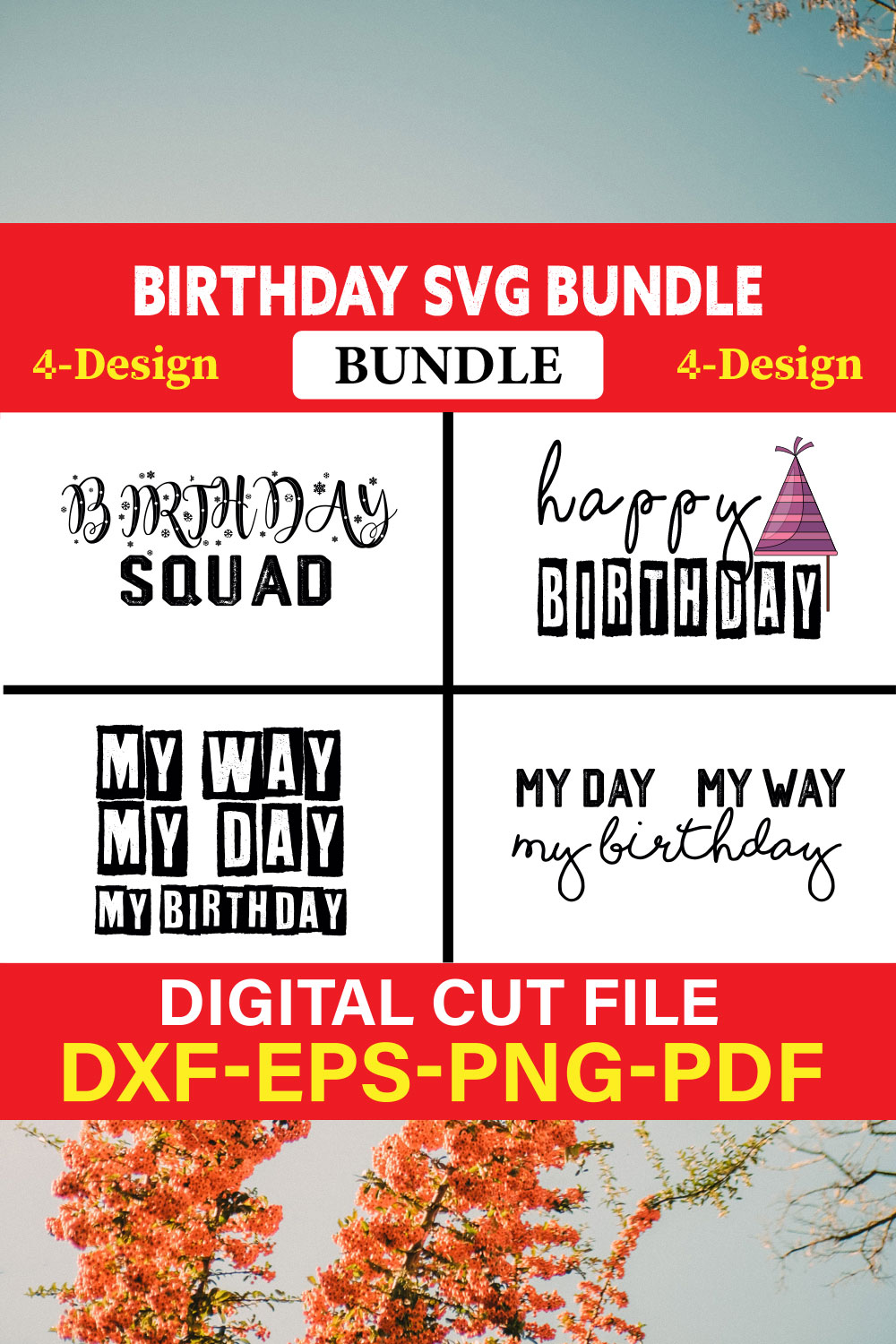 Birthday SVG T-shirt Design Bundle Vol-22 pinterest preview image.