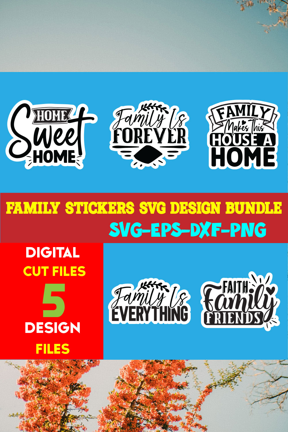 Family Stickers T-shirt Design Bundle Volume-02 pinterest preview image.