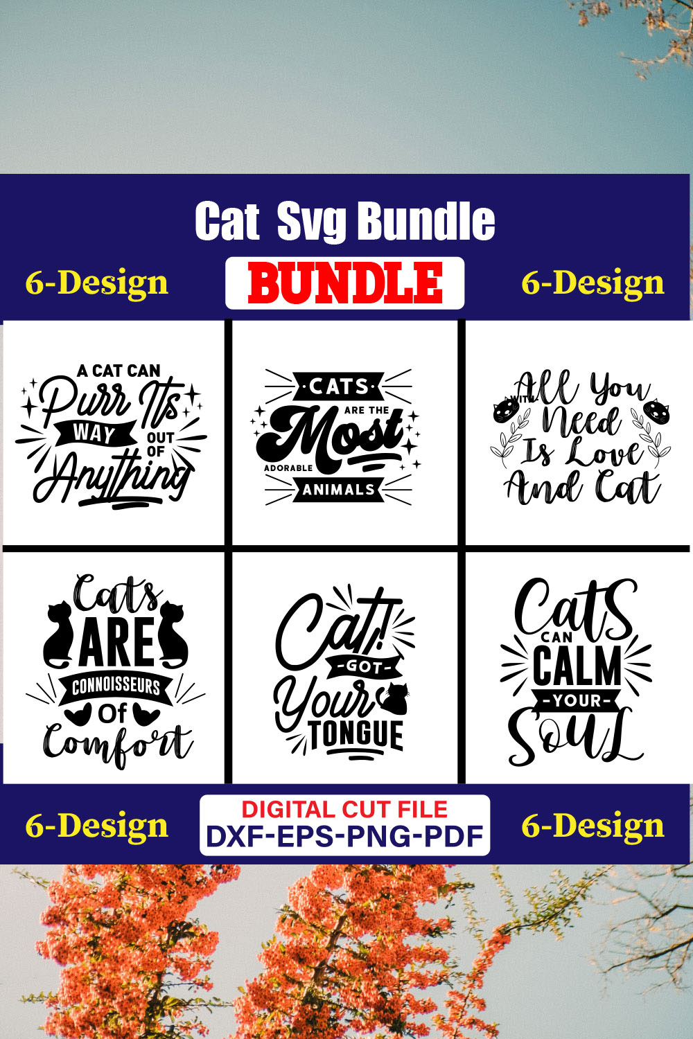 Cat T-shirt Design Bundle Vol-12 pinterest preview image.
