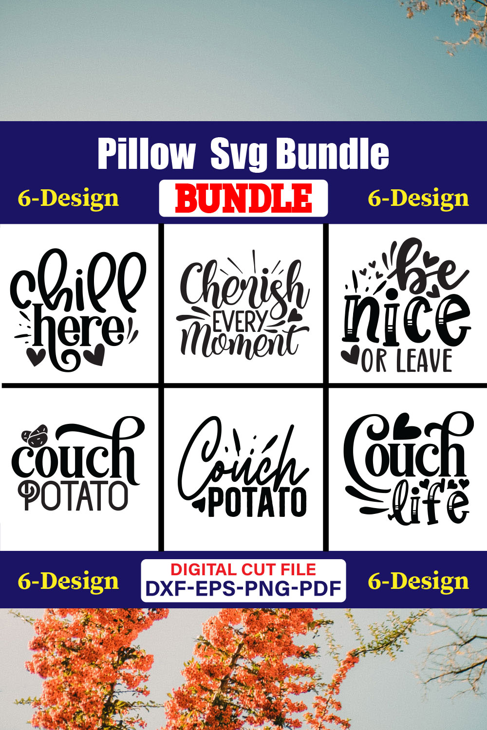 Pillow SVG T-shirt Design Bundle Vol-01 pinterest preview image.