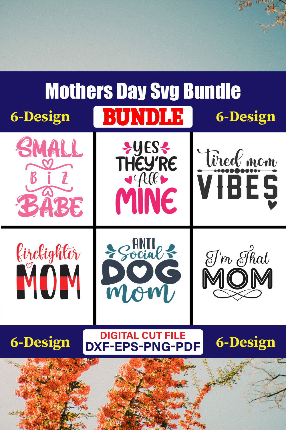 Mothers Day SVG Bundle, Mom life svg, Mama svg, Funny Mom Svg, Blessed mama svg, Mom of boys girls svg-Vol-103 pinterest preview image.