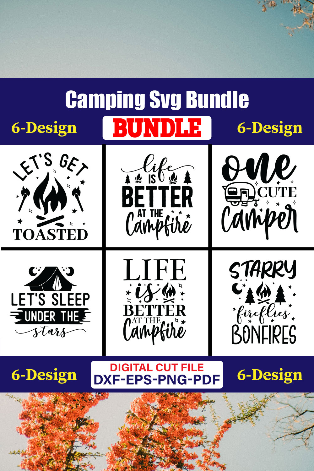Camping T-shirt Design Bundle Vol-6 pinterest preview image.