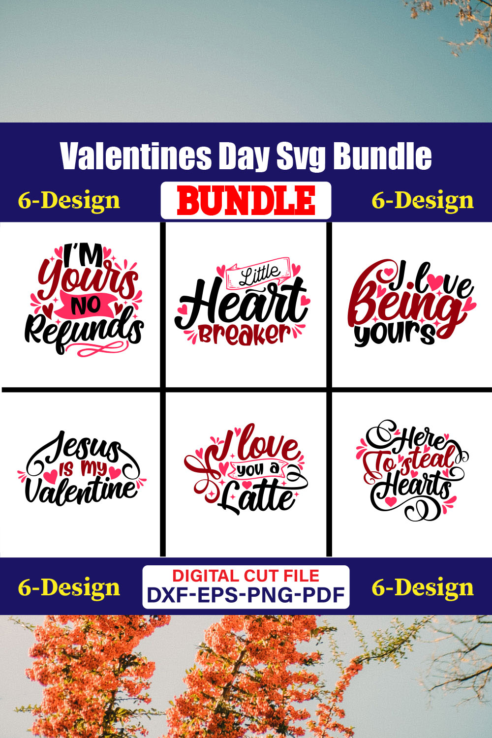 Valentines Day T-shirt Design Bundle Vol-48 pinterest preview image.