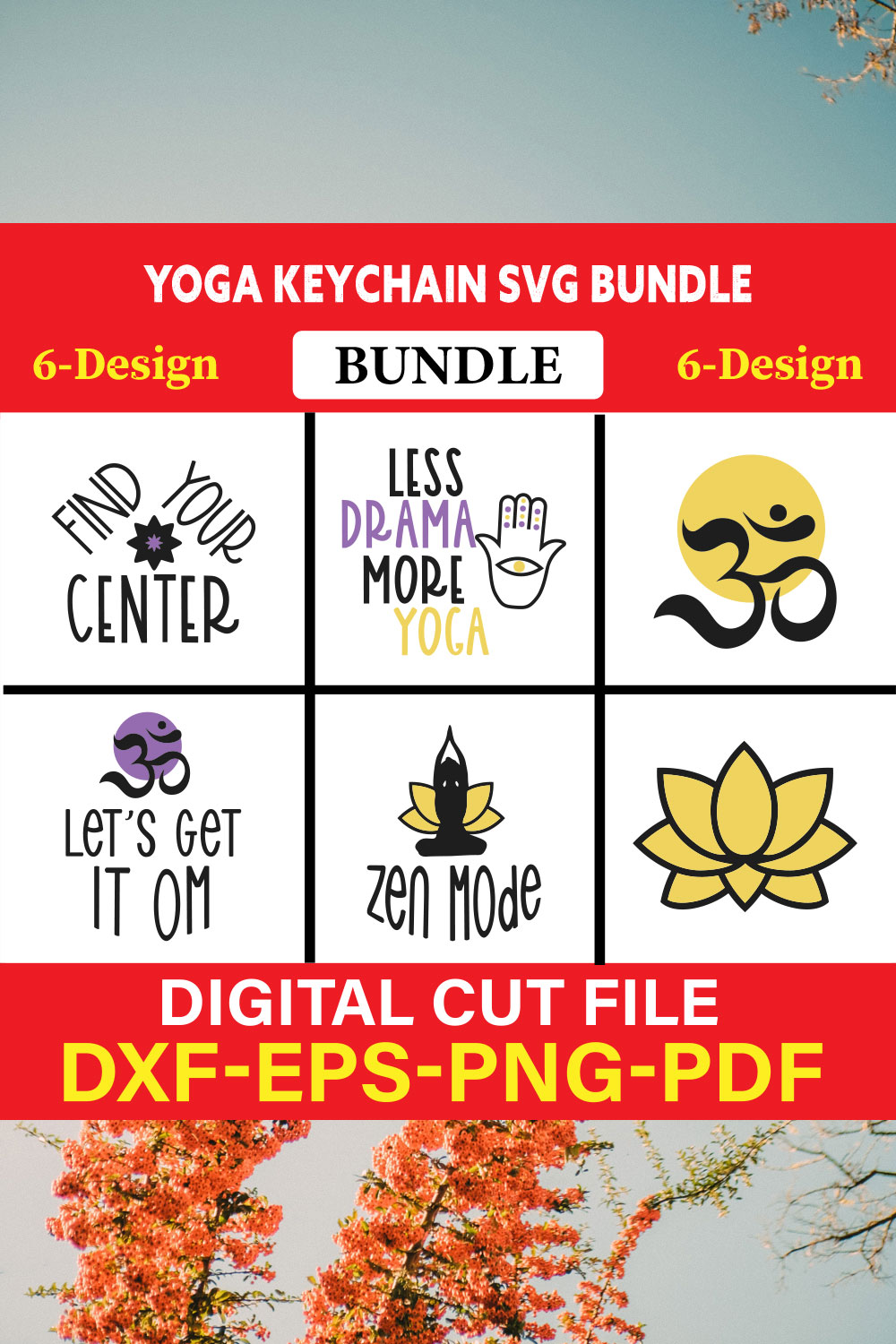 Yoga Keychain T-shirt Design Bundle Vol-2 pinterest preview image.