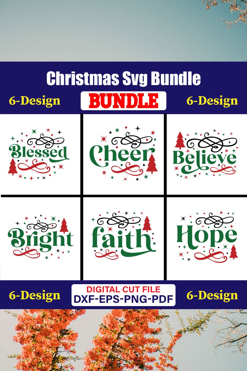 Christmas T-shirt Design Bundle Vol-55 pinterest preview image.