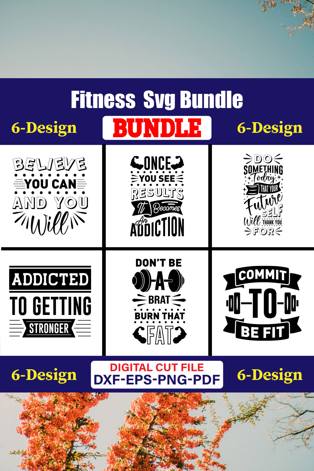 Fitness T-shirt Design Bundle Vol-4 pinterest preview image.