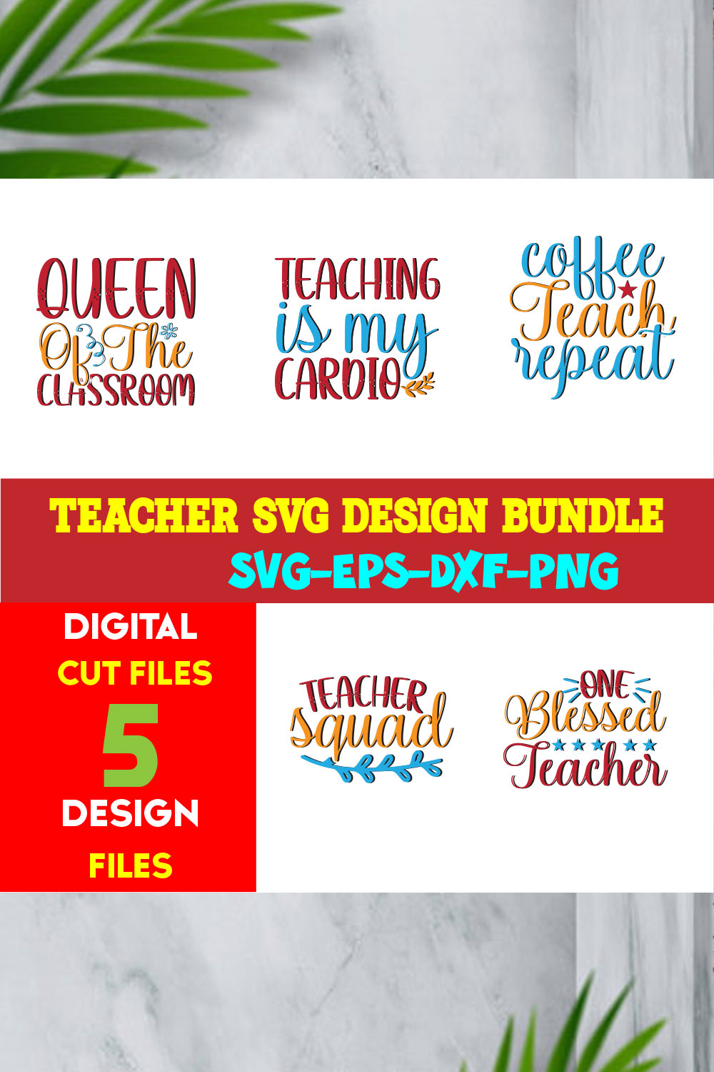 Teacher T-shirt Design Bundle Volume-02 pinterest preview image.