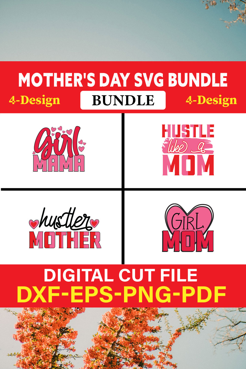 Mother's Day SVG T-shirt Design Bundle Vol-15 pinterest preview image.