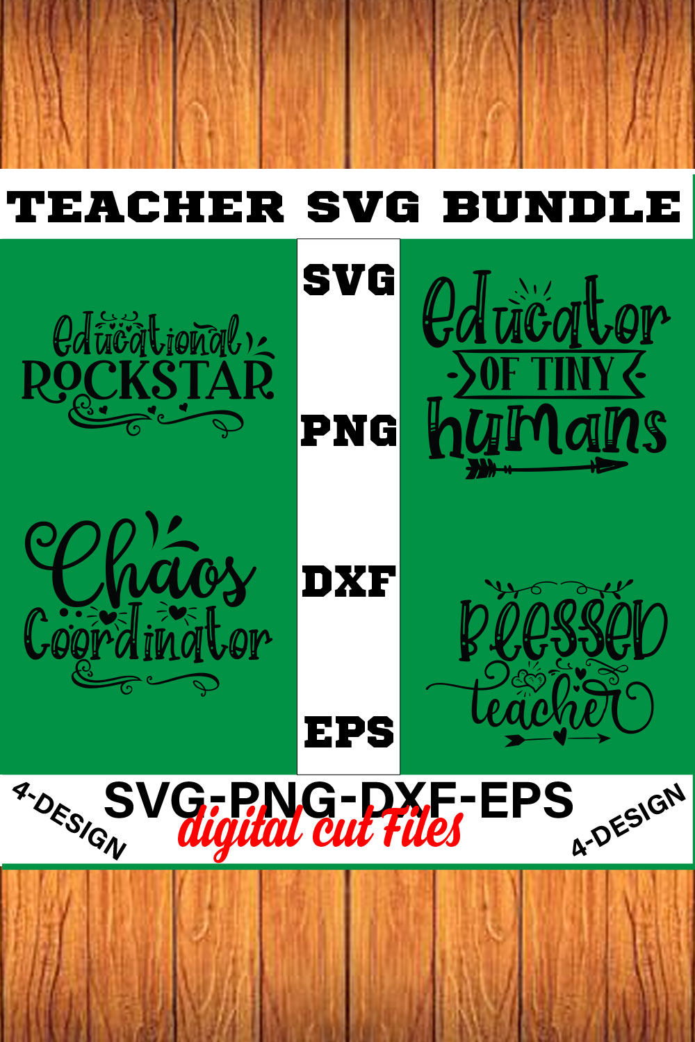 Teacher SVG T-shirt Design Bundle Volume-02 pinterest preview image.