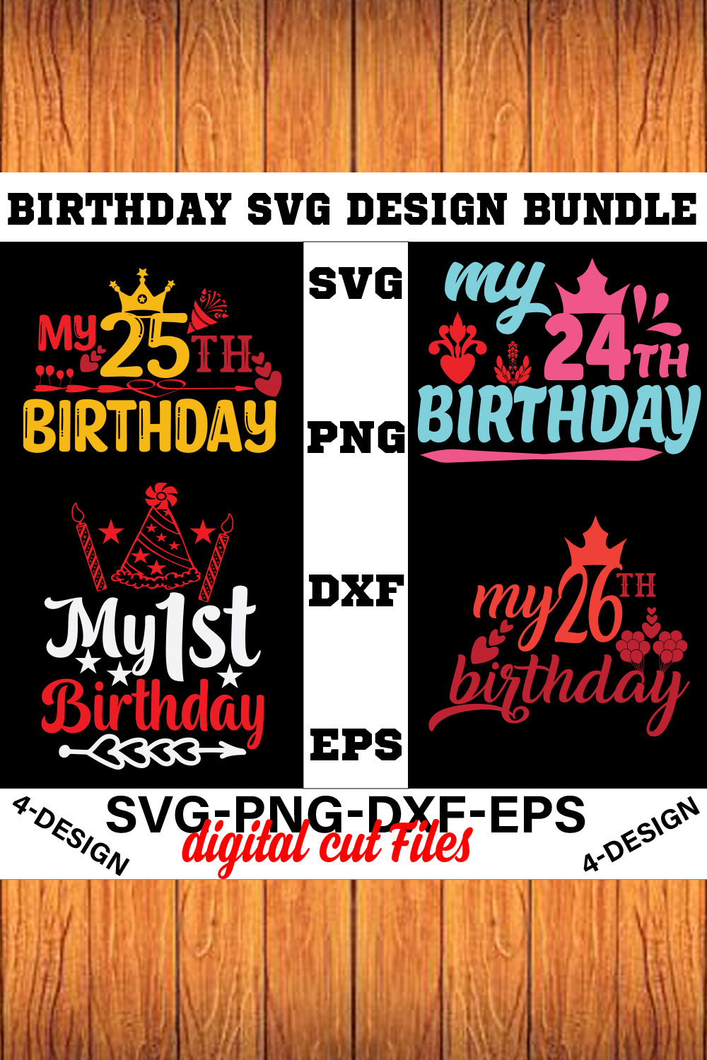 birthday svg design bundle Happy birthday svg bundle hand lettered birthday svg birthday party svg Volume-23 pinterest preview image.
