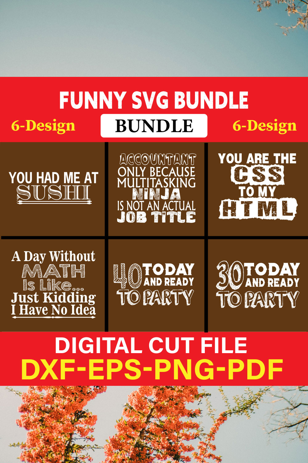 Funny SVG T-shirt Design Bundle Vol-09 pinterest preview image.