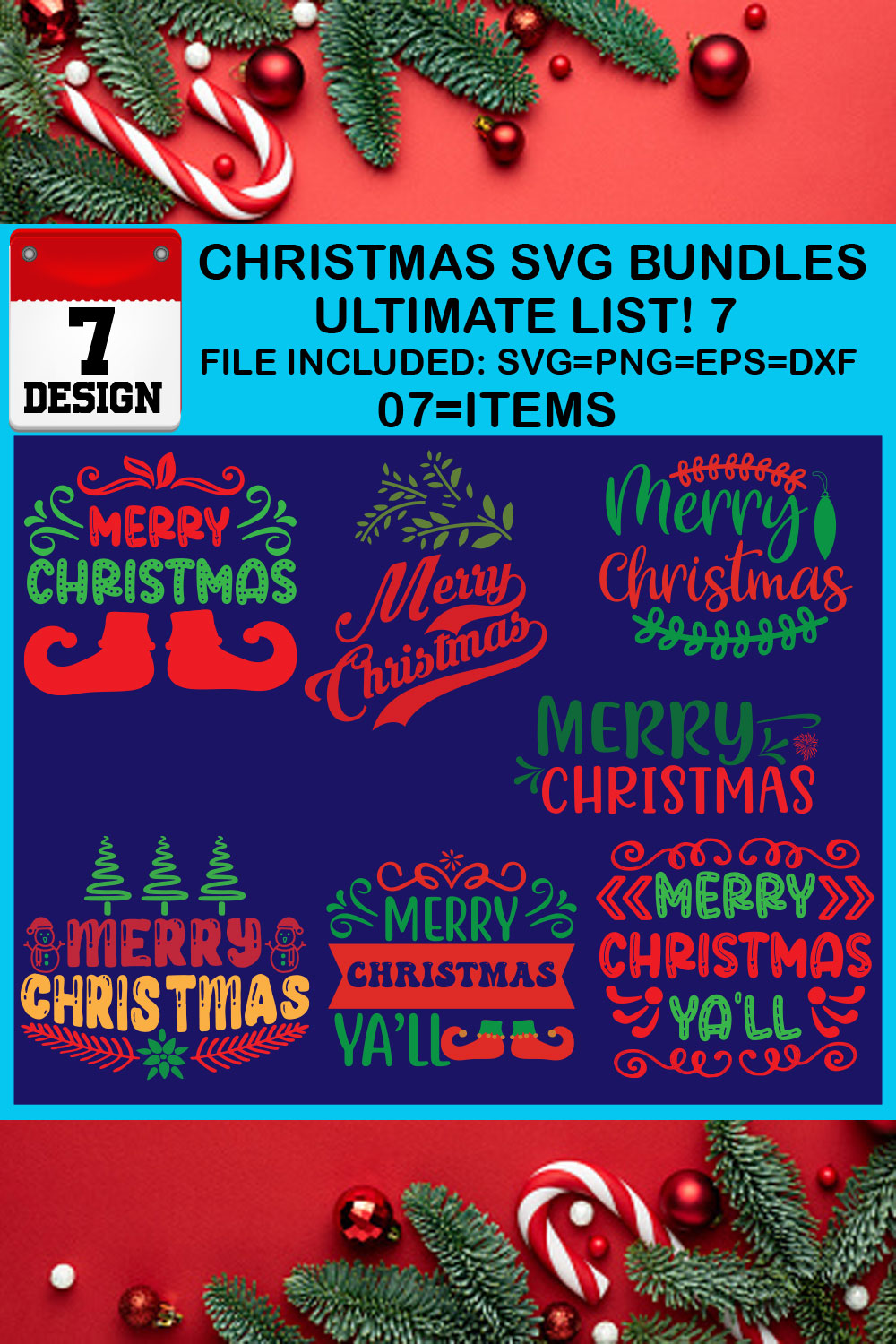 Free Ultimate List! 7 Christmas SVG Bundles pinterest preview image.