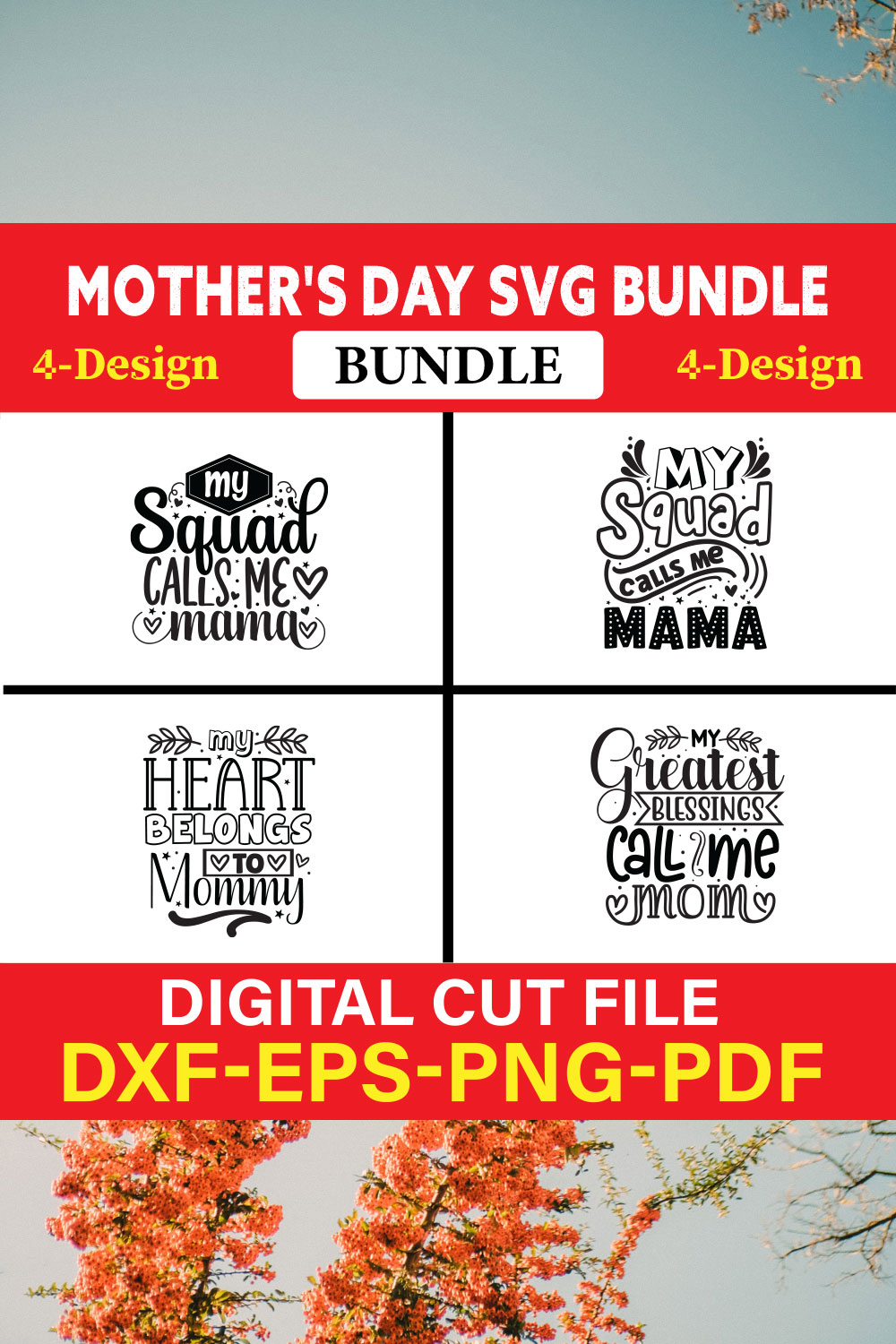 Mother's Day SVG T-shirt Design Bundle Vol-21 pinterest preview image.