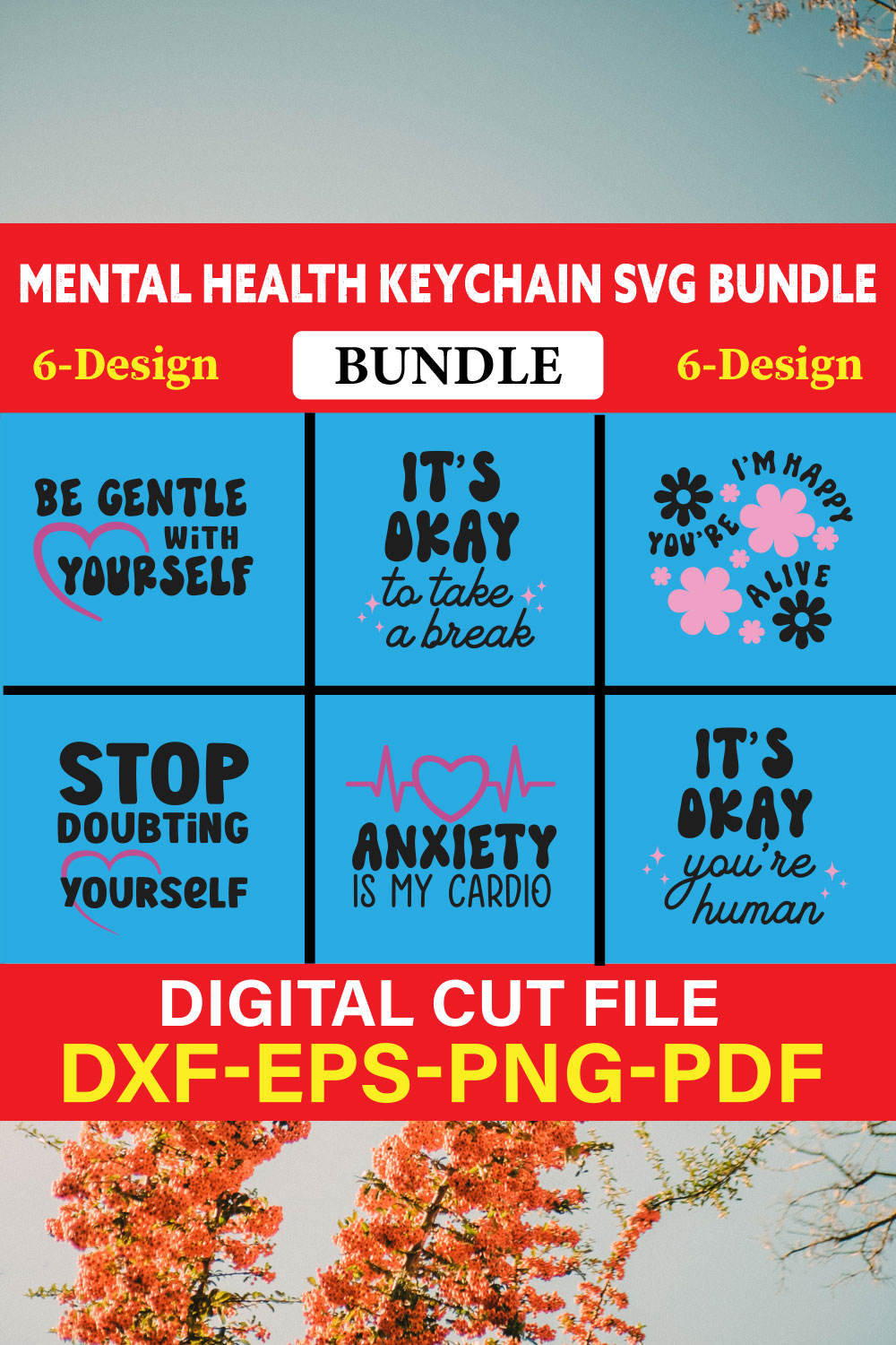 Mental Health Keychain T-shirt Design Bundle Vol-2 pinterest preview image.