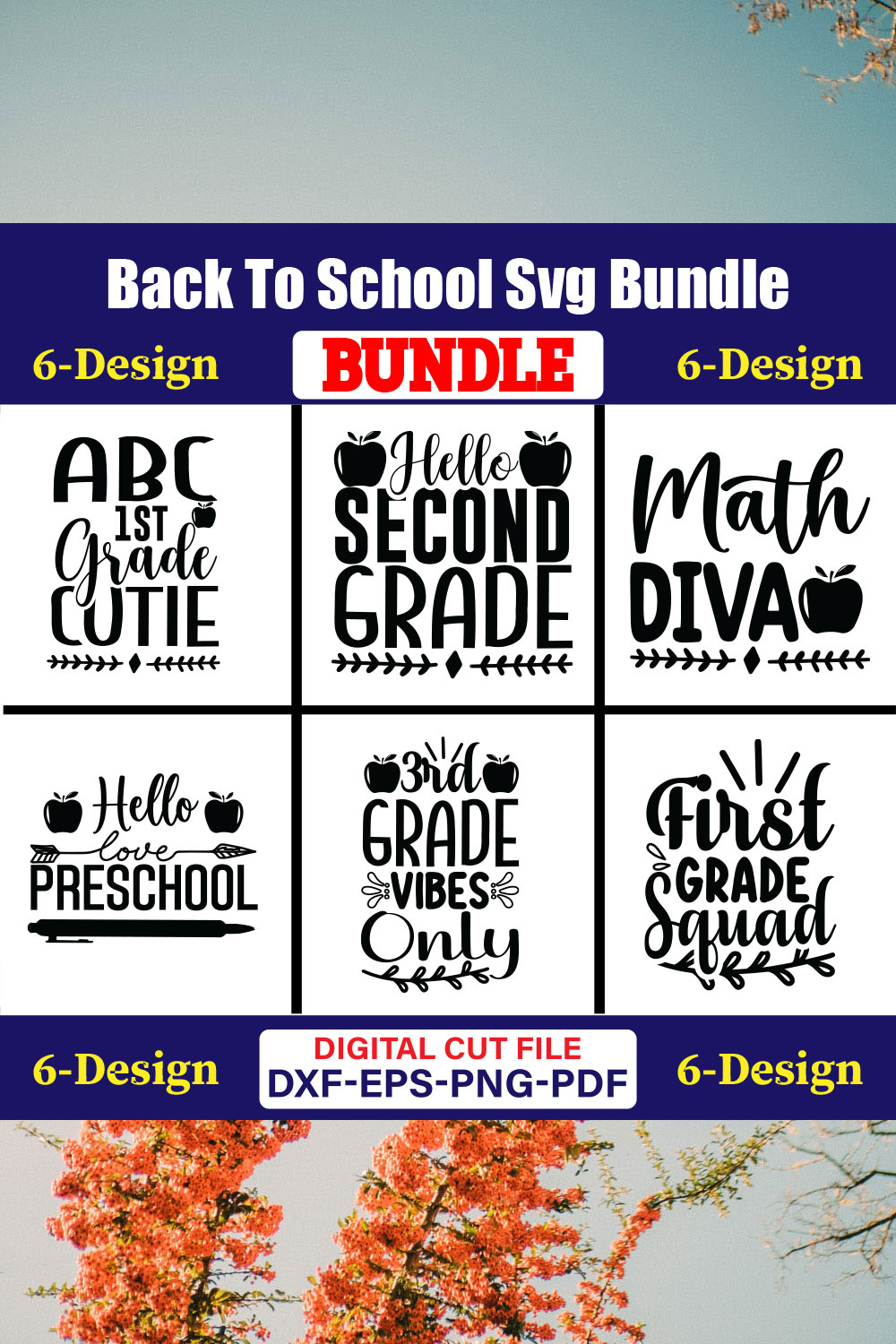 Back To School T-shirt Design Bundle Vol-44 pinterest preview image.