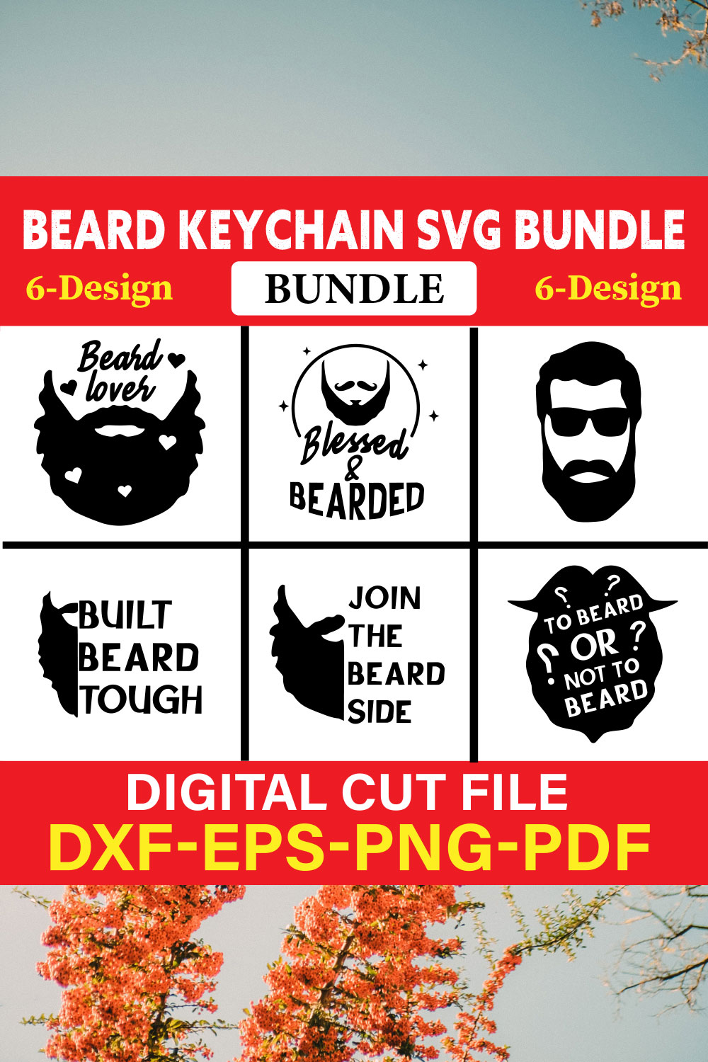 Beard Keychain T-shirt Design Bundle Vol-1 pinterest preview image.