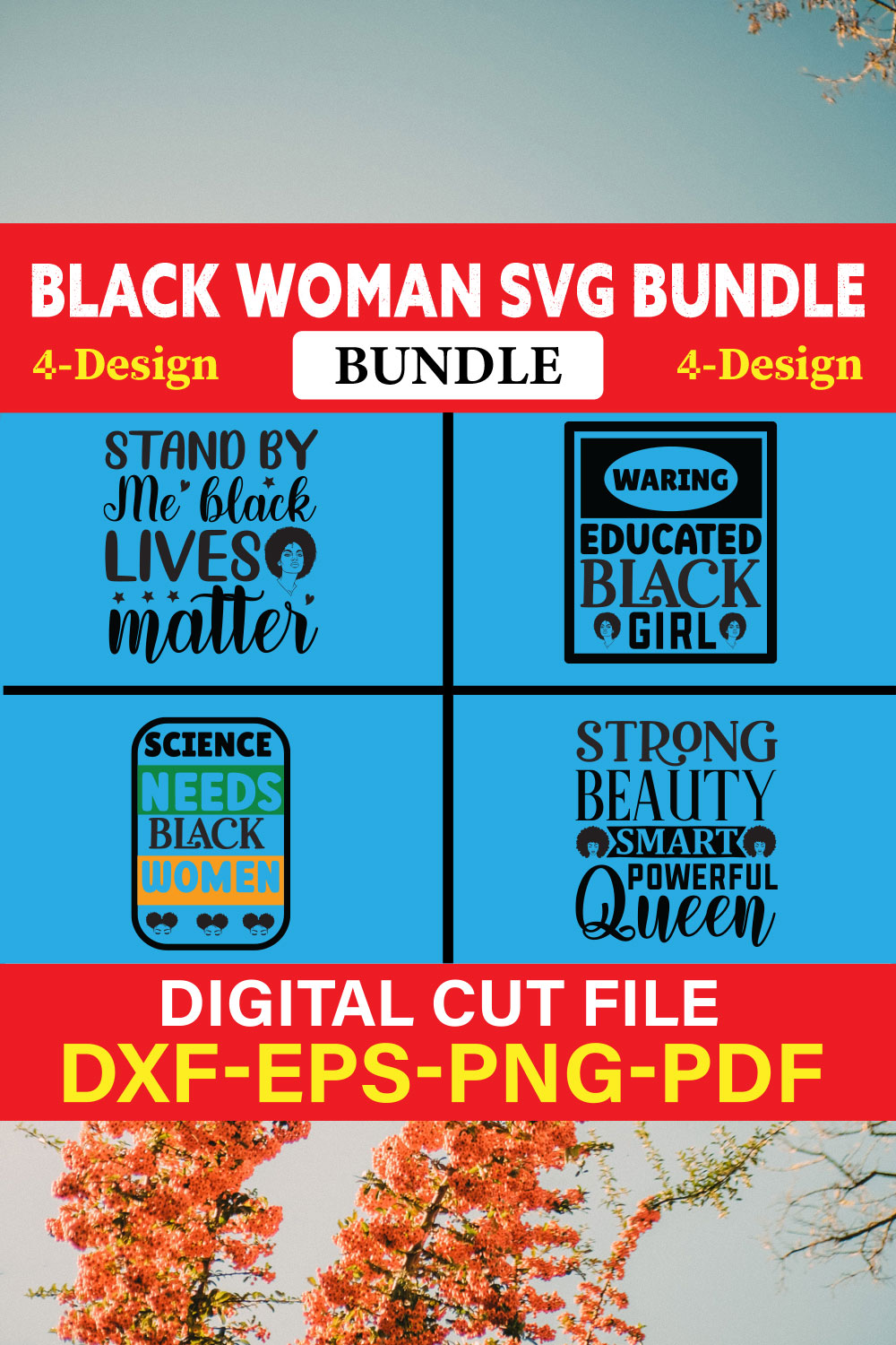 Black Woman T-shirt Design Bundle Vol-15 pinterest preview image.