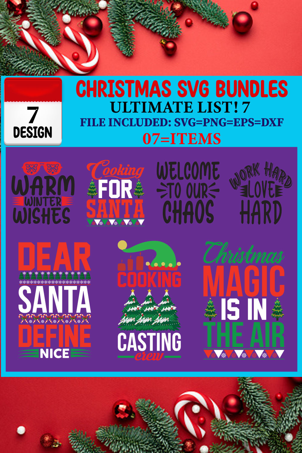 Ultimate List! Christmas SVG 07 T-shirt Design Bundle pinterest preview image.