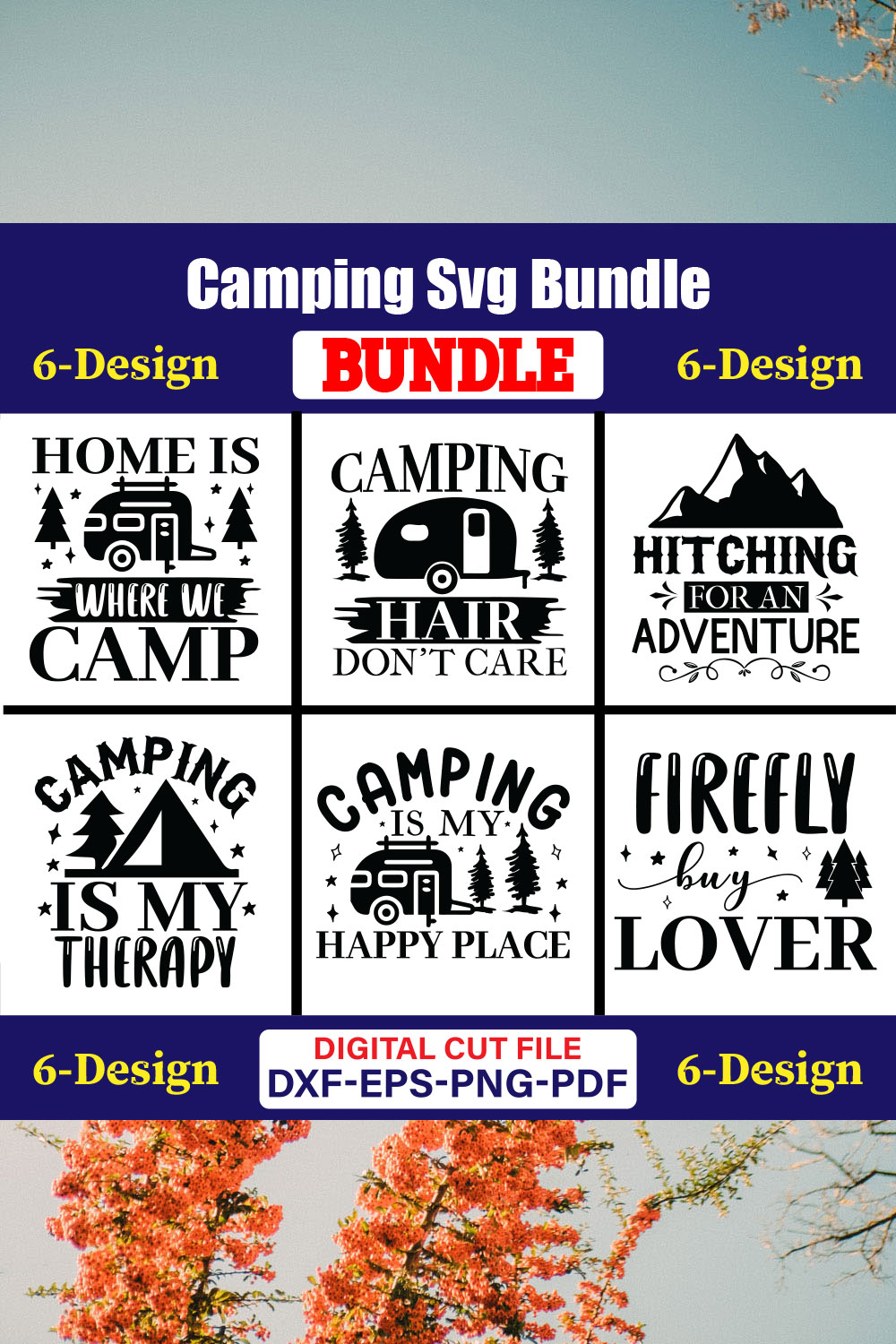 Camping T-shirt Design Bundle Vol-2 pinterest preview image.
