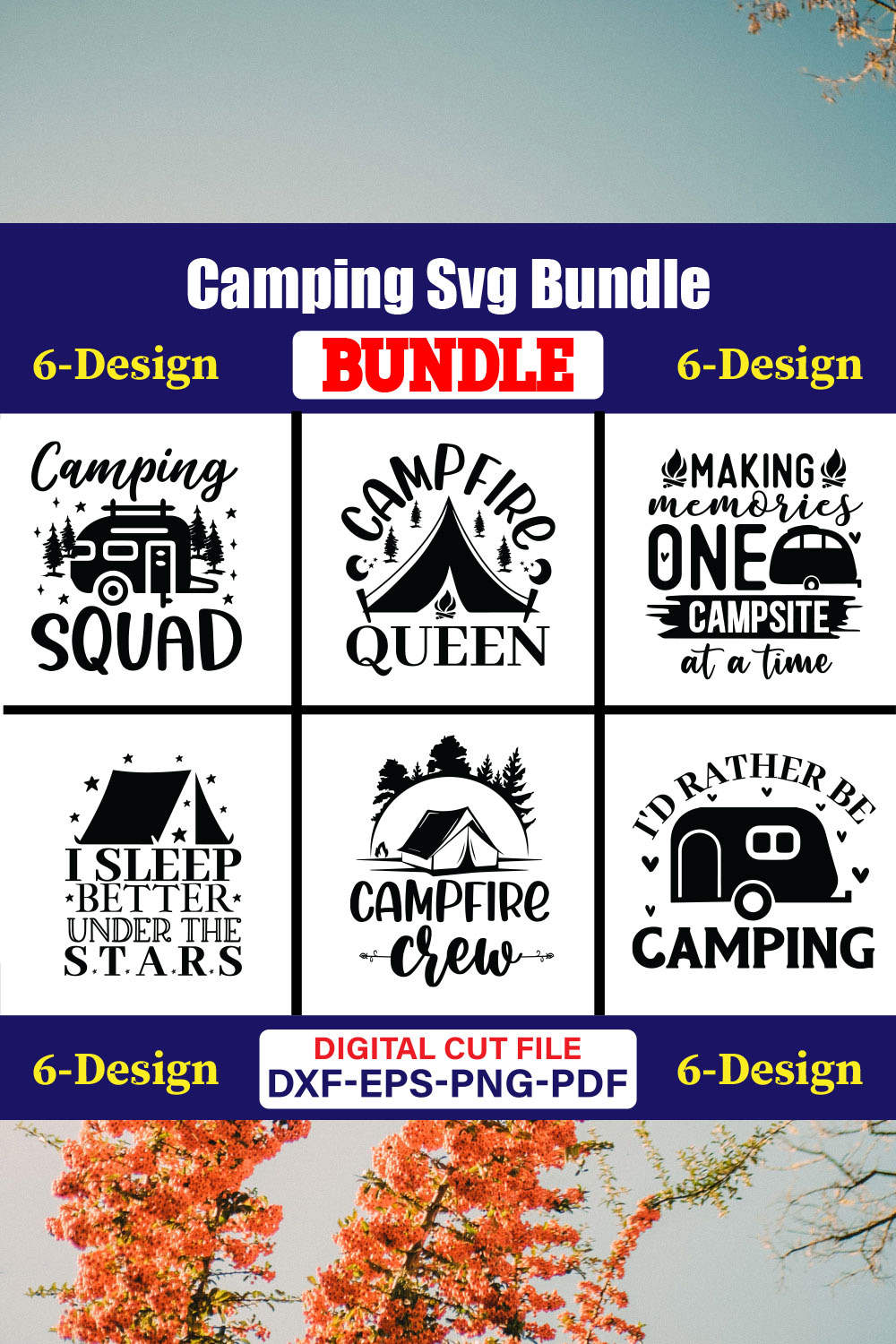 Camping T-shirt Design Bundle Vol-8 pinterest preview image.