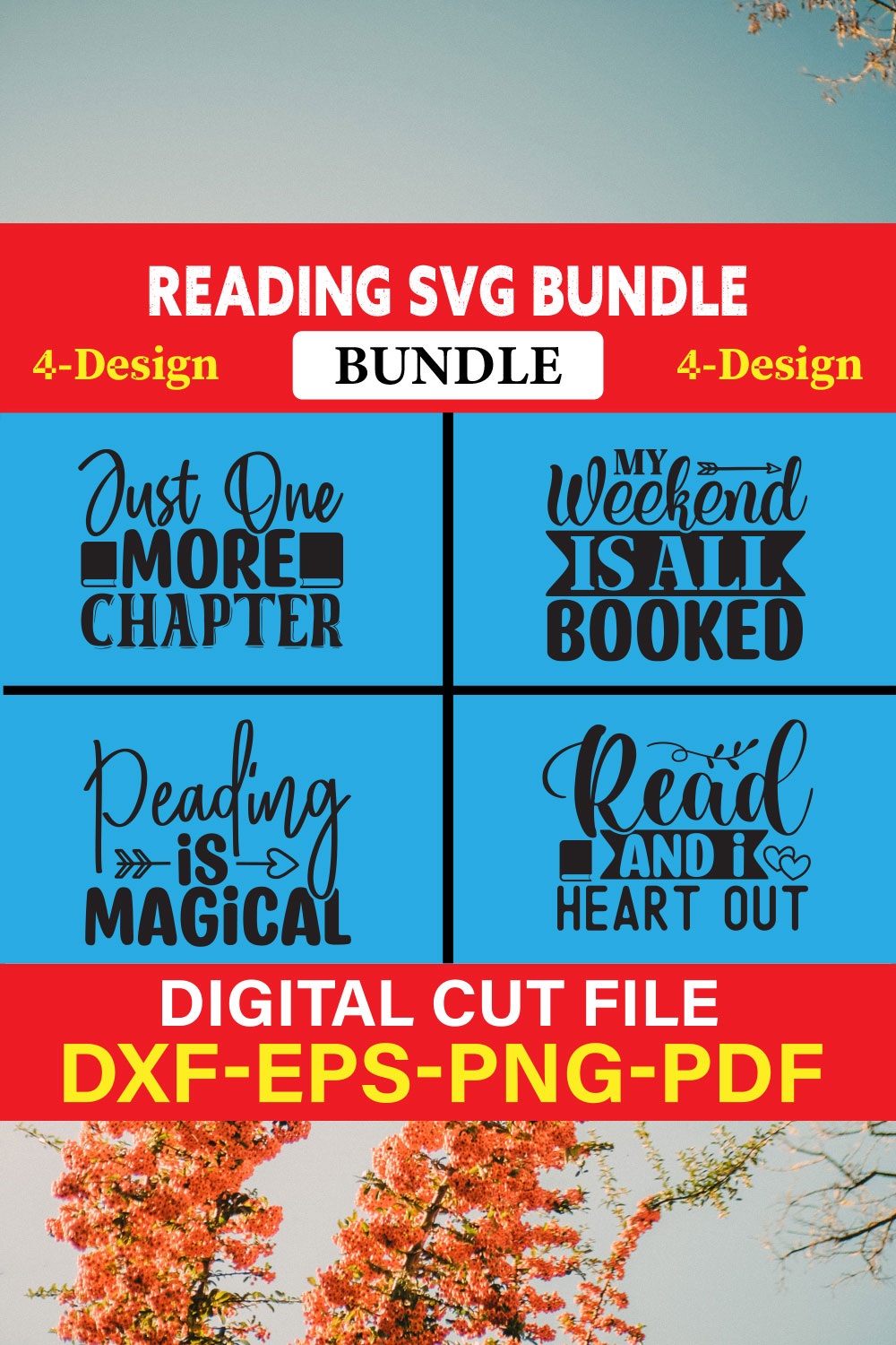 Reading SVG T-shirt Design Bundle Vol-3 pinterest preview image.