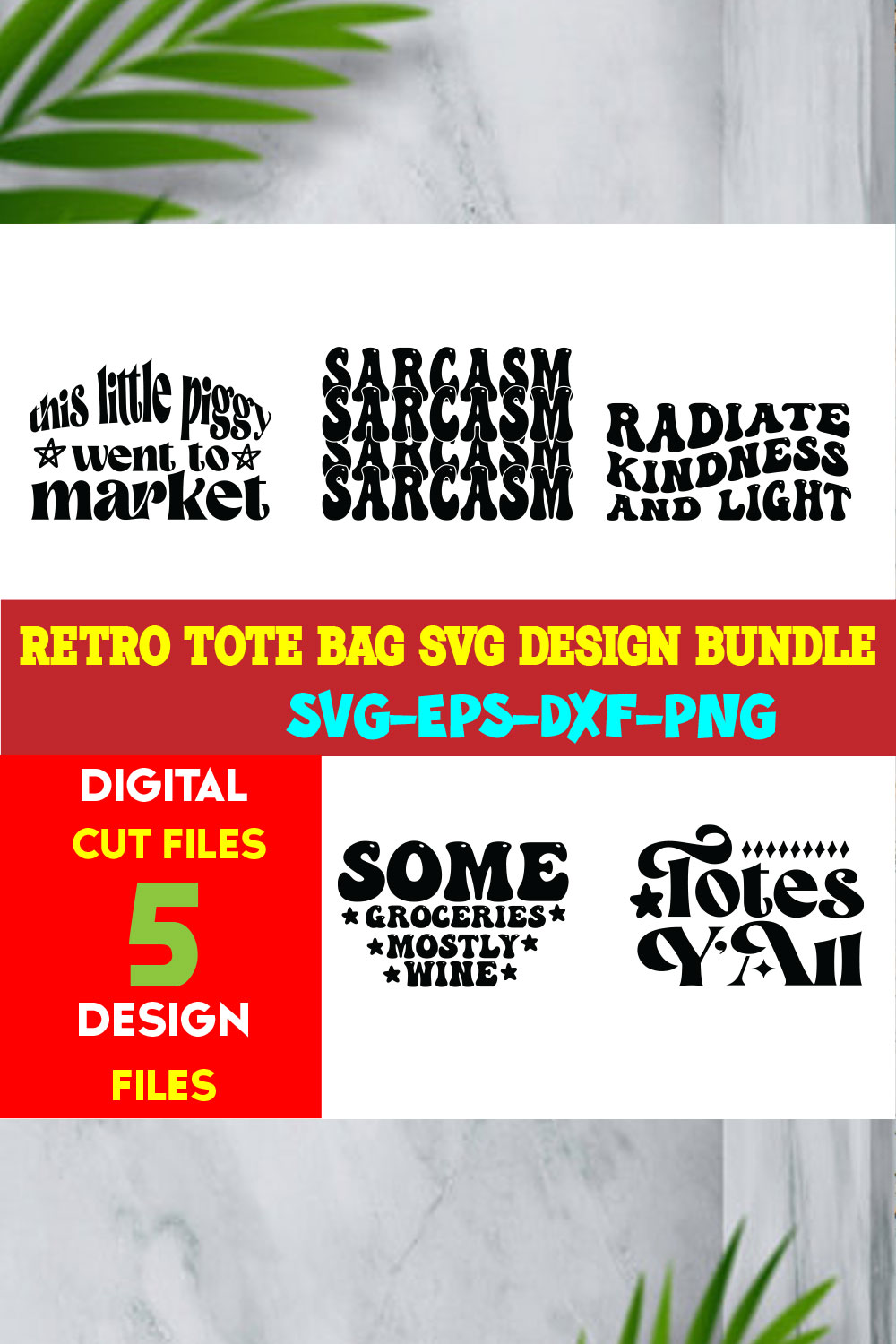 Retro Tote Bag T-shirt Design Bundle Volume-03 pinterest preview image.