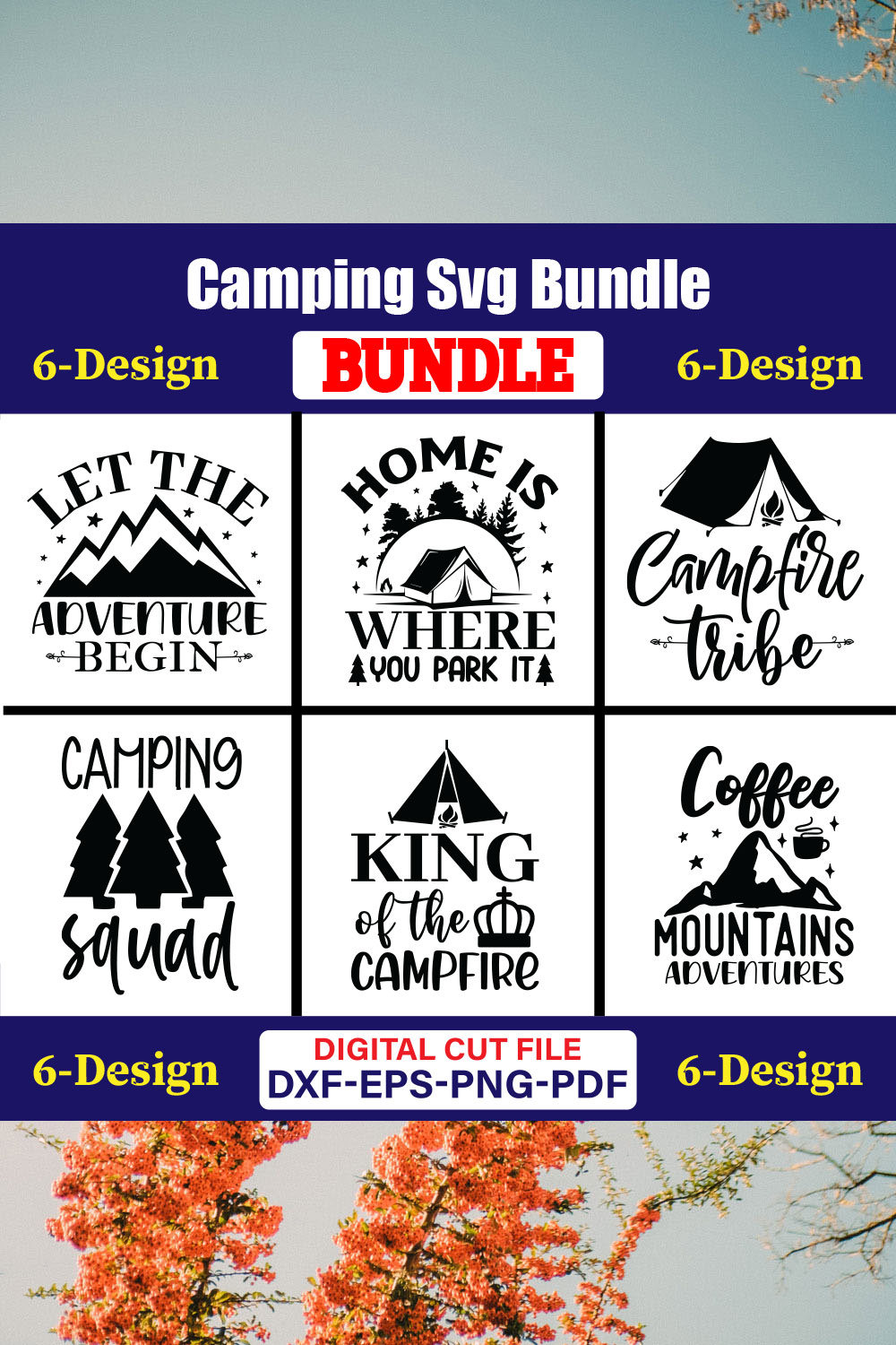 Camping T-shirt Design Bundle Vol-5 pinterest preview image.