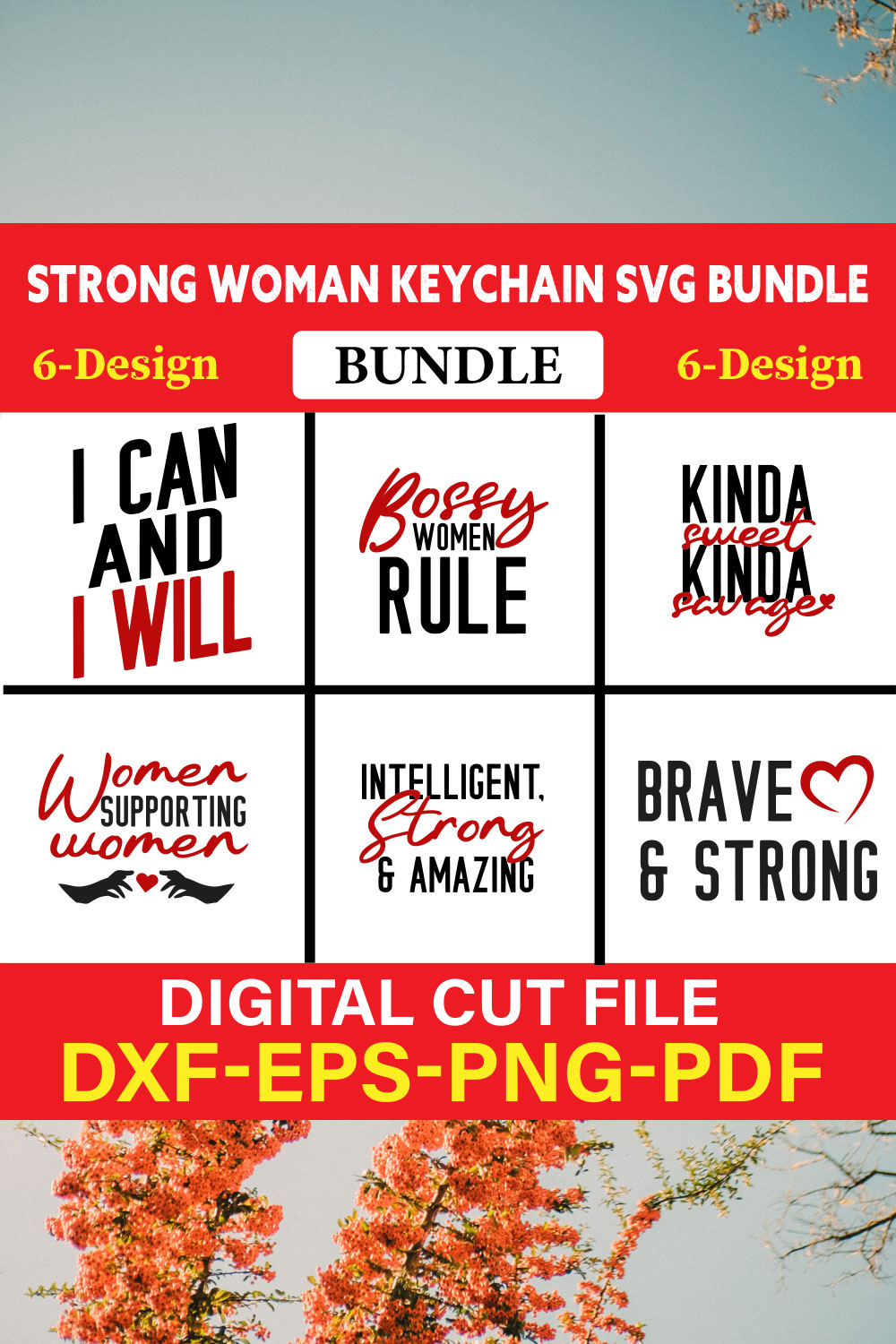 Strong Woman Keychain T-shirt Design Bundle Vol-1 pinterest preview image.